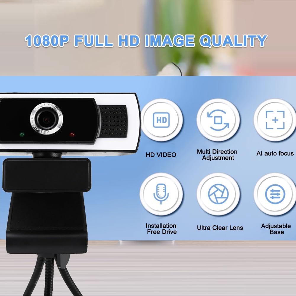 Cámara web con micrófono, zoom automático de 1080P, control de software y cubierta de privacidad, cámara web USB HD para computadora, Plug and Play, para zoom/Skype/equipos, conferencias y