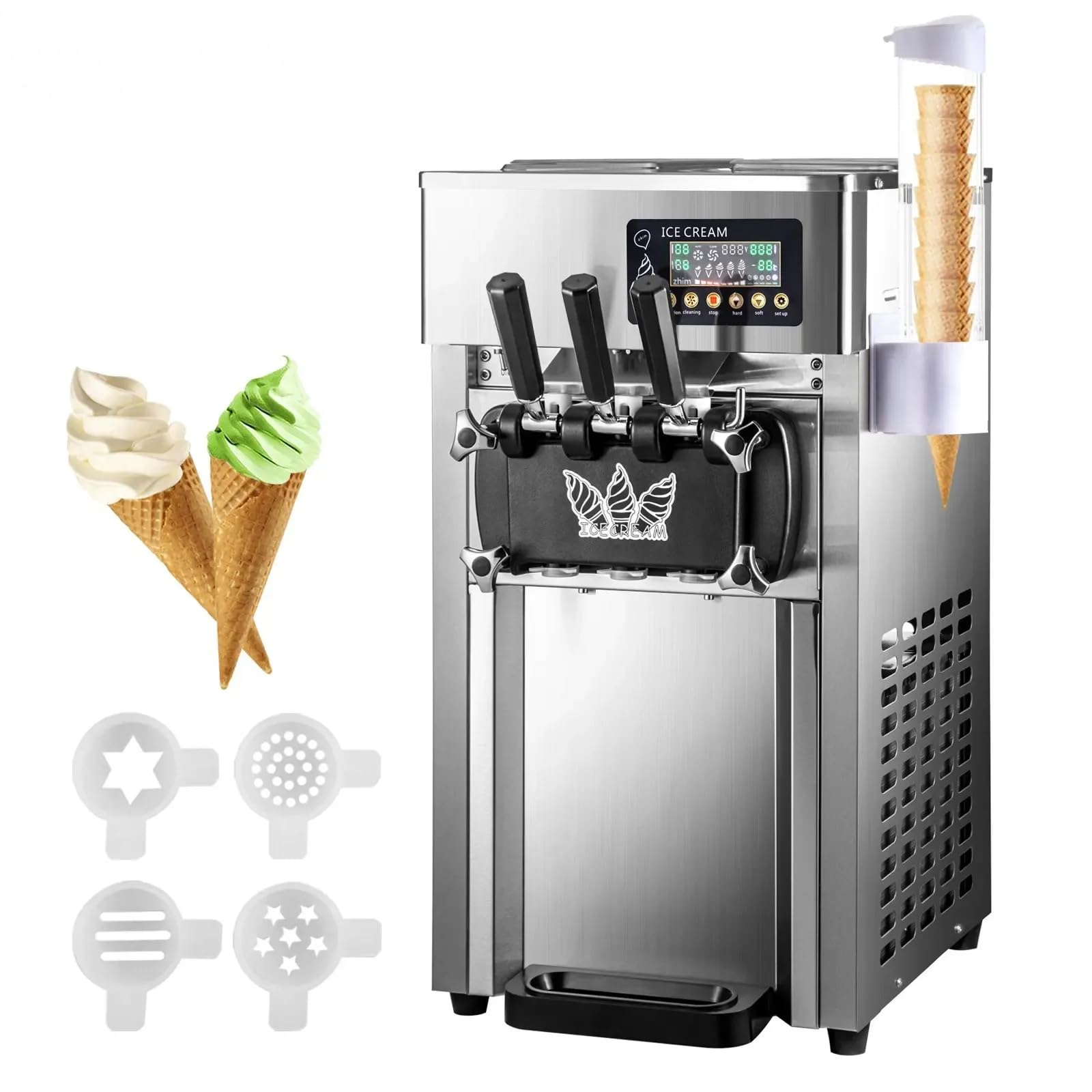 Macchina per Gelato Commerciale 18L/H 3 Sapori, 1200W macchina gelato soft professionale, Pannello LCD, Pre-Raffreddamento Pulizia Automatica, per Yogurt Caffè Snack-Bar Ristorante