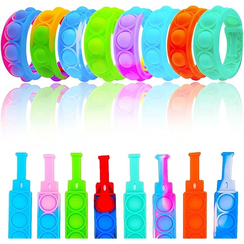 8pcs Fidget Bracelet Fidget Wristband Stress Relief Wristband Fidget Toy Set of 8 Wearable Autism Needs Stress Reliever Wearable Push Pop Bubble Sensory Fidget Hand Finger Press Silicone Bracelet Toy