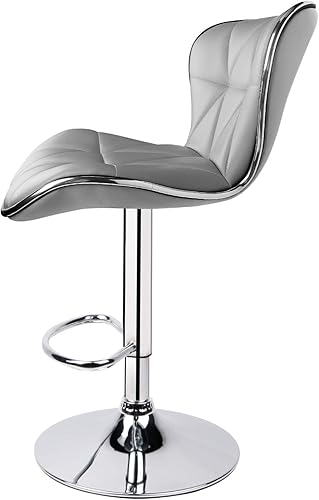 Miniatura 4 de Taburetes de bar giratorios ajustables con respaldo de cáscara, cuero sintético acolchado con espalda, juego de 3 (gris claro) Gris claro,Blanco