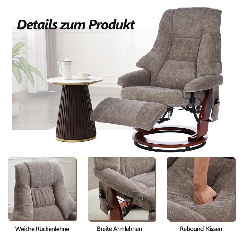 Mingone Fernsehsessel Massagesessel mit Wärmefunktion braun