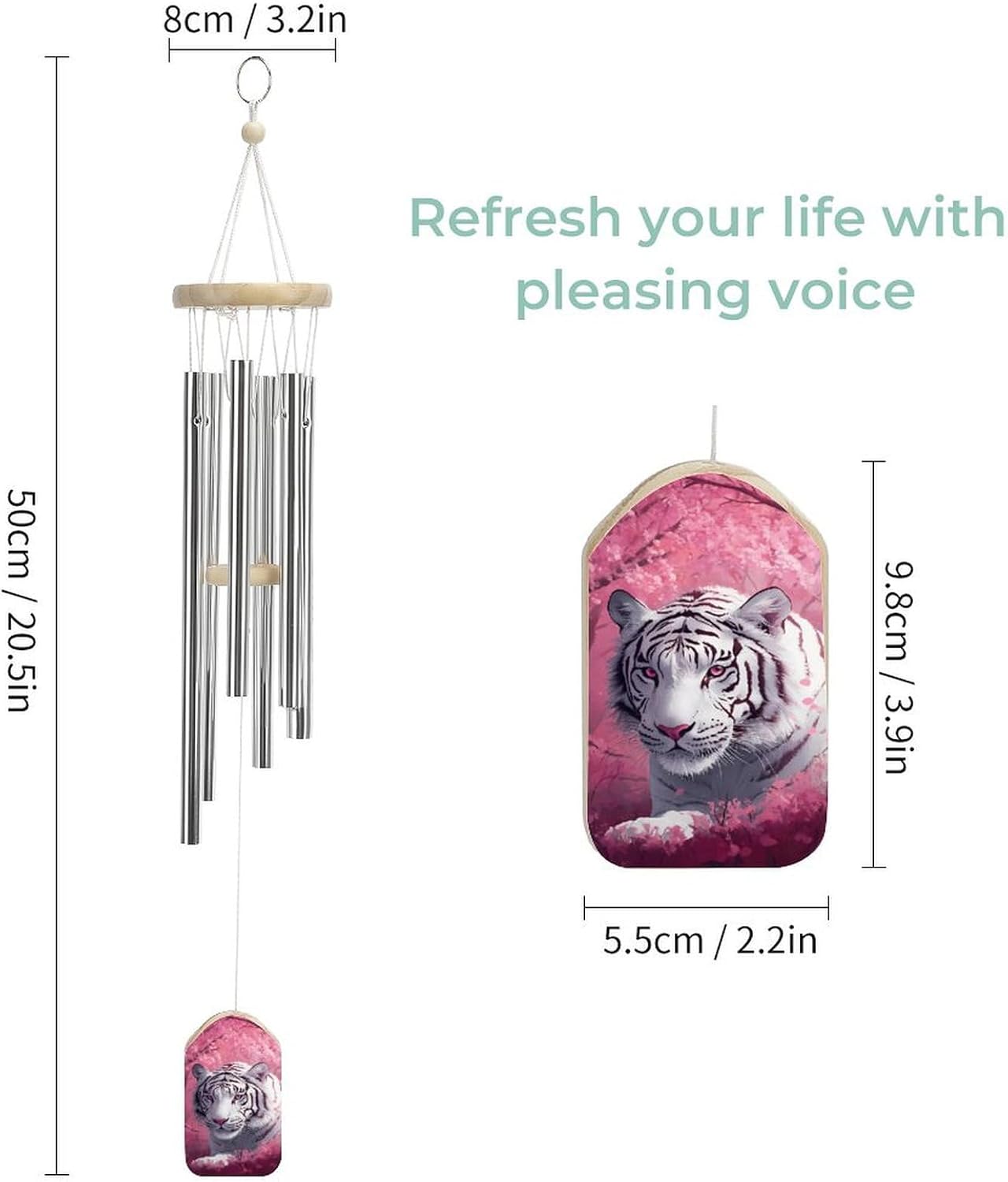 White Tiger Cherry Tree Blossoming Wooden Wind Chimes Deep Tone Memorial Windchime for Outside Garden Home Decoration