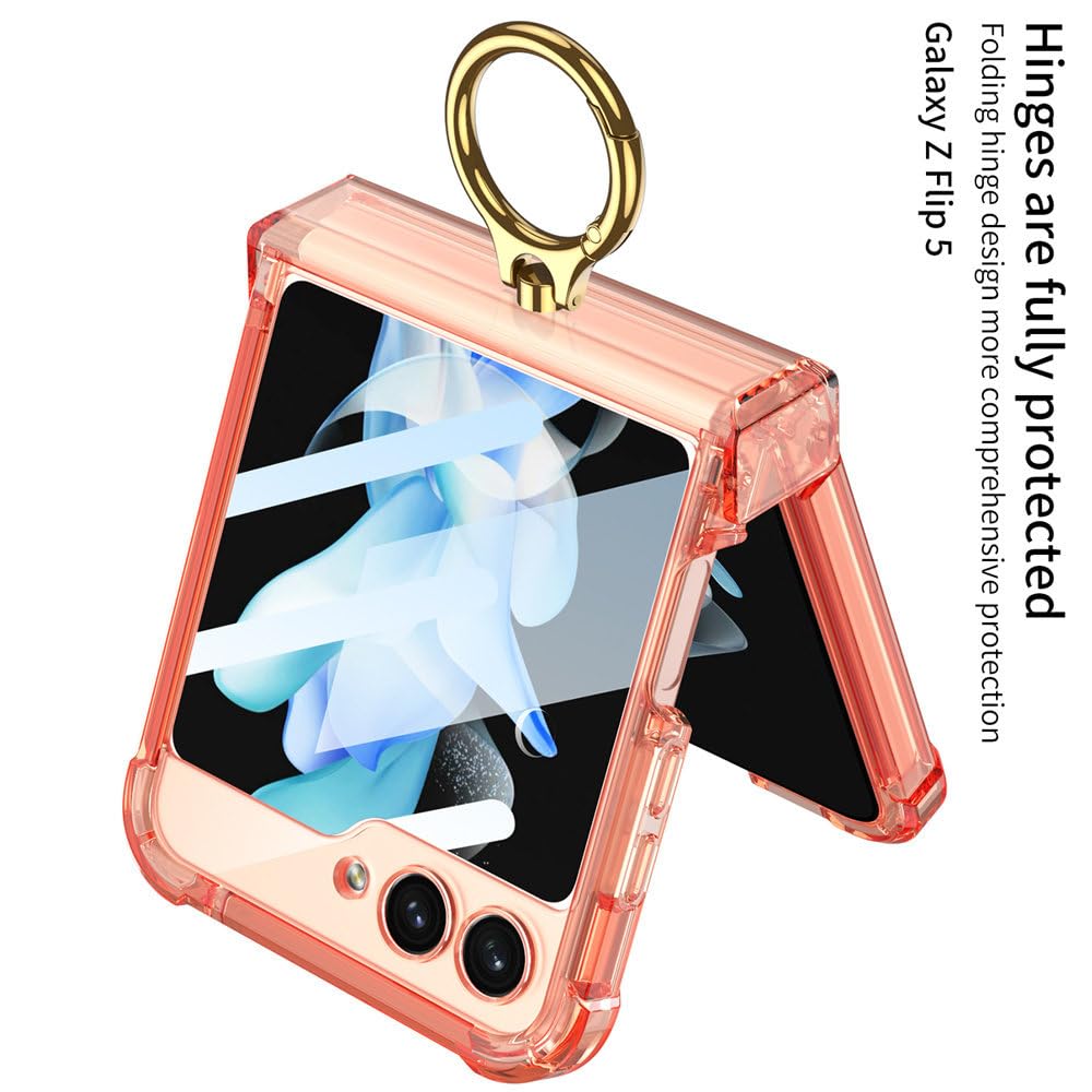 Pierścień Uchwyt Poduszka Powietrzna Wstrząsoodporny Przezroczysty Silikonowy Anty-uderzenia Etui do Samsung Galaxy Z Flip 6 5 4 3 Etui, zielone, do Samsung Z Flip 5
