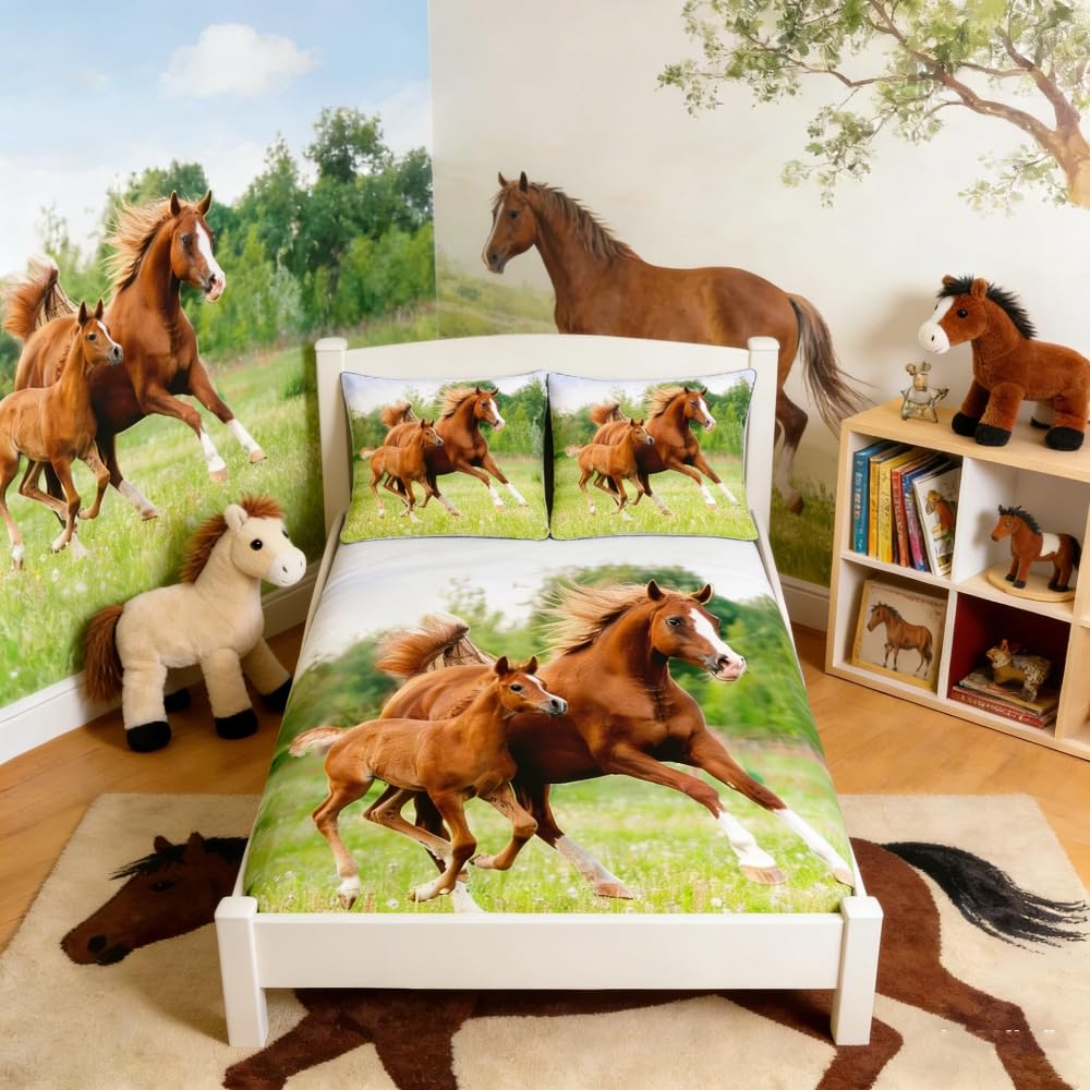 Homemissing Horse Bedding Set Galloping Horse Comforter Cover for Kids Boys Girls Teens Soft 3D Wild Animal Duvet Cover Wildlife Style Bedspread Pcs Quilt Cover Double