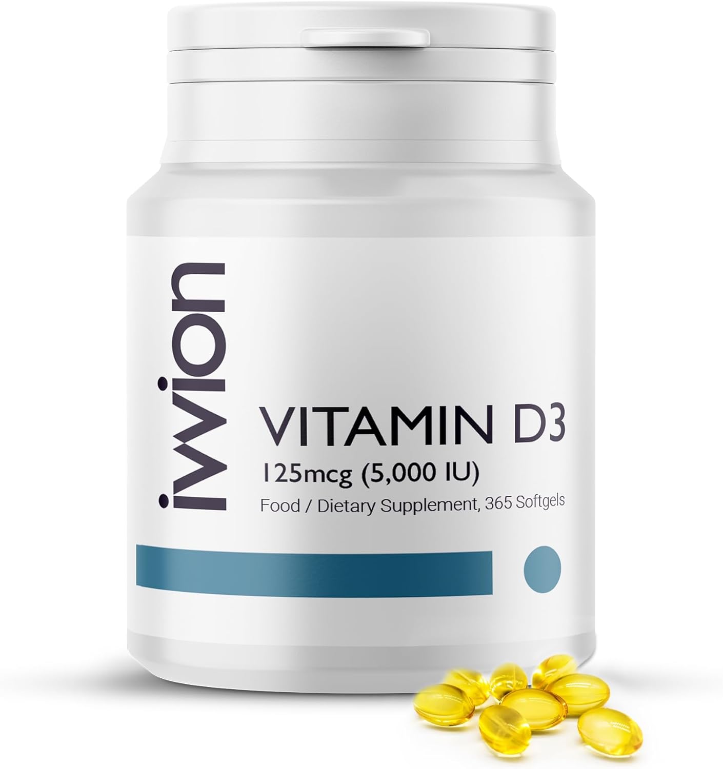 Preservative-Free Vitamin D3 5000 IU (125 µg) Softgels 1 Year Supply – High Strength Cholecalciferol | Gluten Free, Non-GMO | Supports Immune System, Bones, Teeth & Muscles | UK Made 365 Count