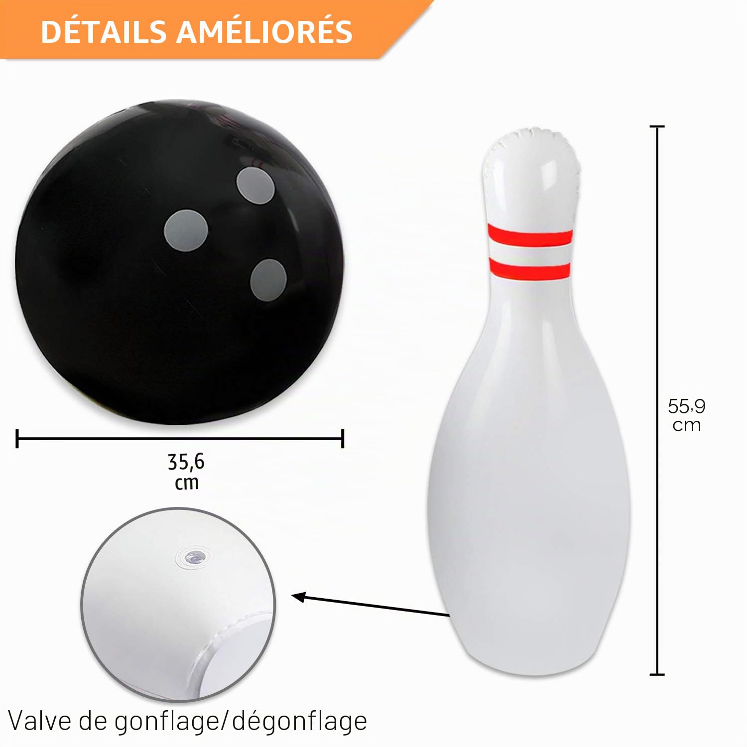 Novelty Place Bowling Gonflable géant pour Enfants, Ballon 14 Pouces avec Six épingles 22 Pouces