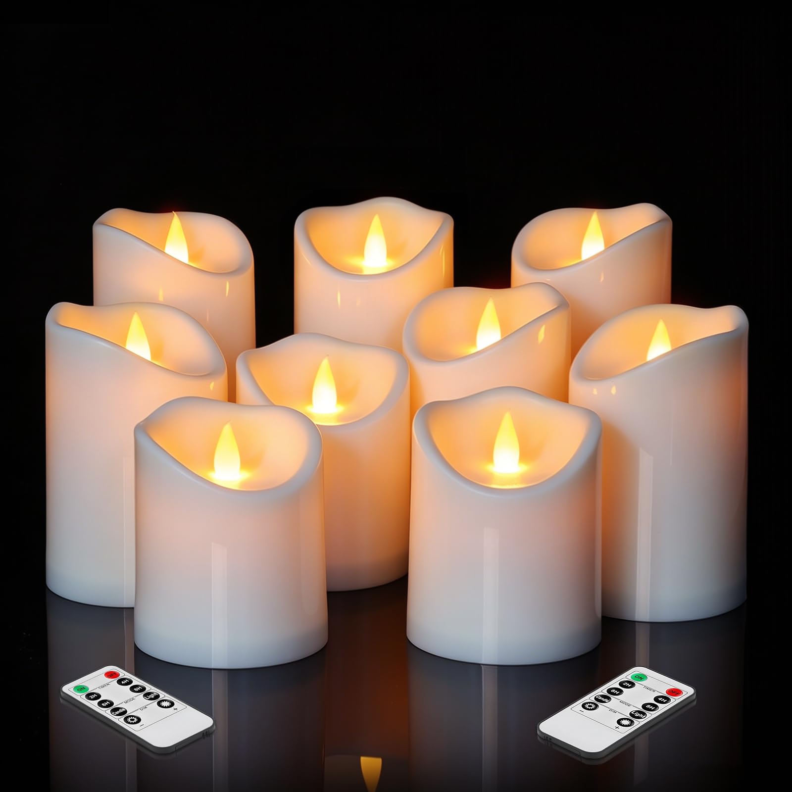 antizer Flameless Candles Set of 9 Plastic LED White Pillars with 2 Remotes &amp; Timer, Battery Operated Outdoor Decor for Garden Patio, Wedding &amp; Home Festival (White - 3" D x 9 Pack)
