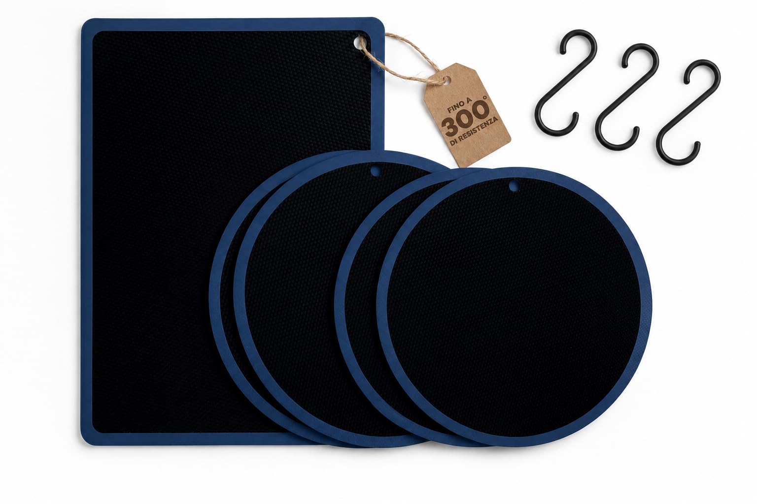 HOM&KITCHEN Tappetini Protezione Piano Induzione Set 5 Pezzi | Silicone + Fibra di Vetro, Fino a 300°C, Antigraffio e Antimacchia, 25x35 cm + 2x22 cm + 2x24 cm, Compatibili Solo Induzione