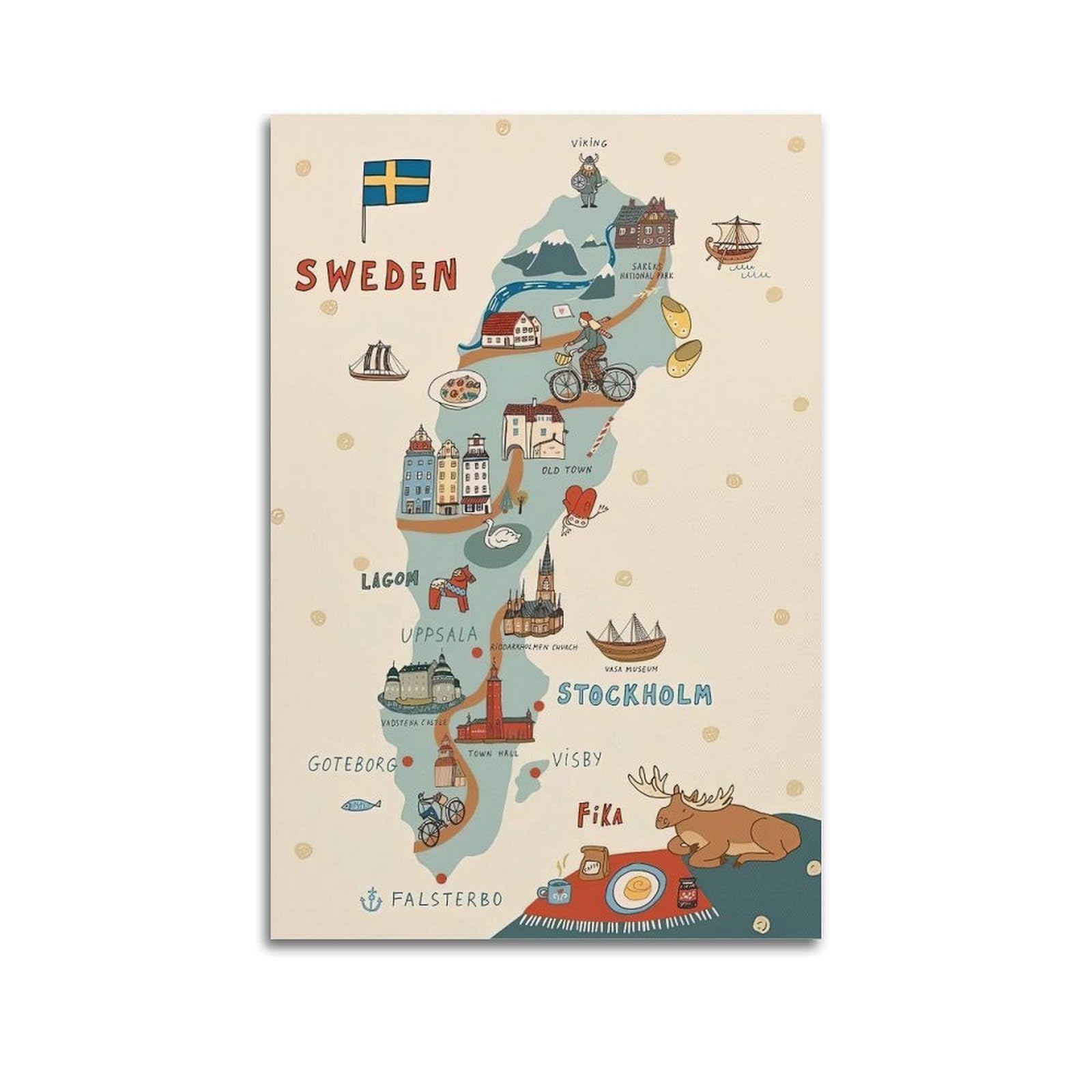 OKAHYS Vintage Travel Sweden Tourist Artwork Poster Decorative Painting Canvas Wall Artworks Picture 20x30inch(50x75cm)