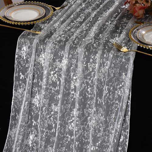 LOMOHOO Chemin de Table Filet avec Feuille d'or 70x300cm, Chemin de Table Doré Tulle Pailleté Organza Table Métallisé Decoration Table Anniversaire Fête...