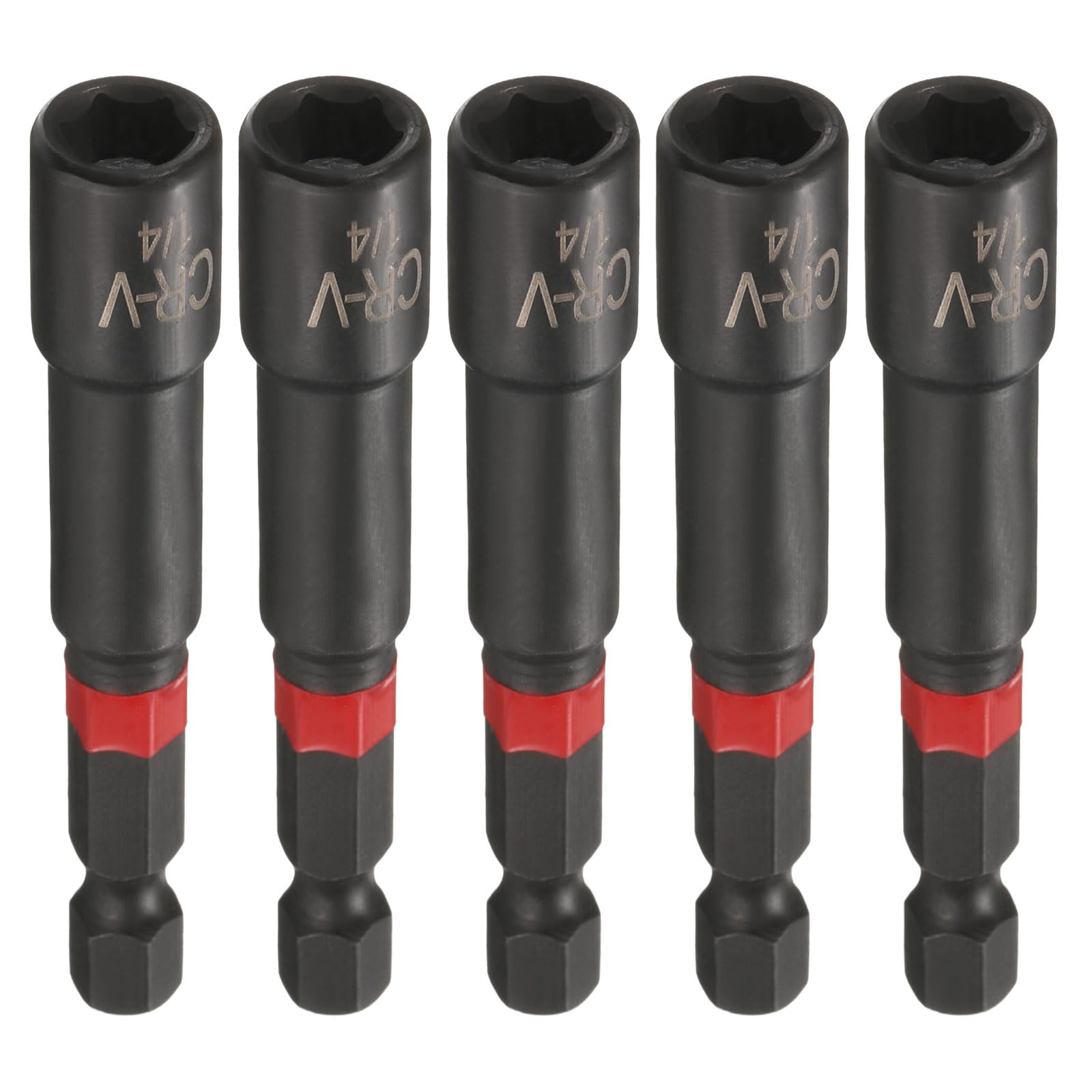 sourcing map 5pcs Nut Driver Drill Bit 1/4 Inch Socket 1/4" Hex Shank 3" (65mm) Long Magnetic 6-Point Sockets Quick Change Phosphated CR-V Steel Bolt Setters for Power Drill Drivers, Black — image 1