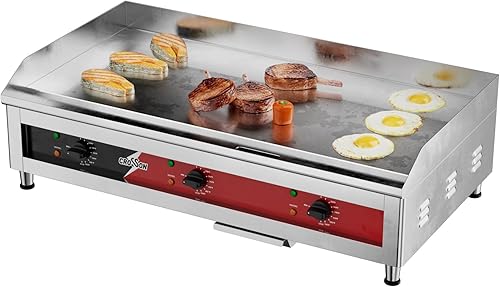 CROSSON Plancha eléctrica comercial grande de 36 x 16 pulgadas, plancha de alta resistencia con placa de cocción de hierro antiadherente de 12