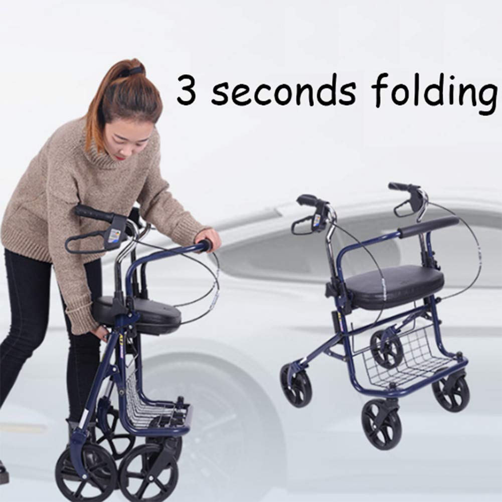 leichte, zusammenklappbare vierräder mit gepolstertem Sitz, ergonomischen Griffen und abnehmbarem einkaufskorb