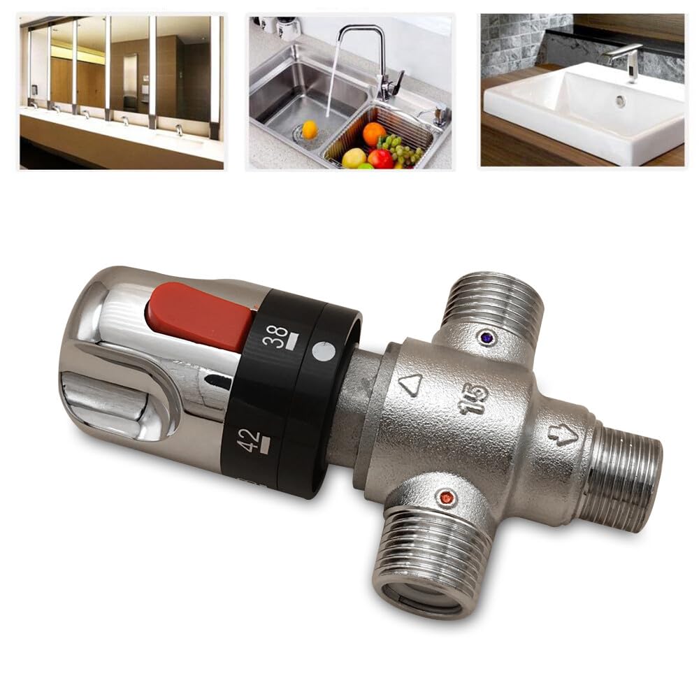 Grifo mezclador de agua termostático, rosca exterior G1/2", con válvula antirretorno y bloqueo de seguridad, para centros de baño, uso doméstico diario, grifos de bañera, 7 x 12 cm (largo x alto)
