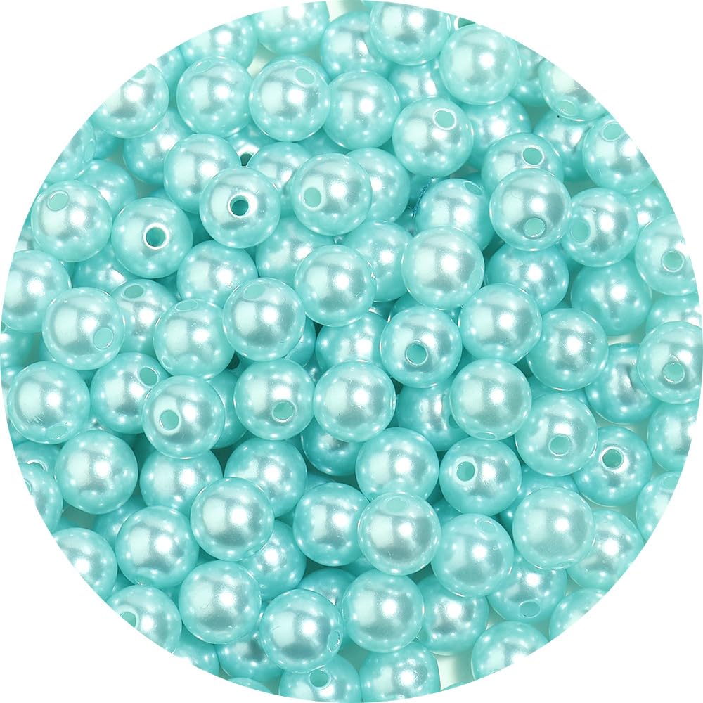 Blausky Pack of 600 Round Beads, Loose Beads, Colourful Beads, Craft Beads, Artificial Beads with Holes for Threading, for Jewellery Making, DIY Necklaces, Bracelets, Earrings, Crafts, Teal, 8 mm