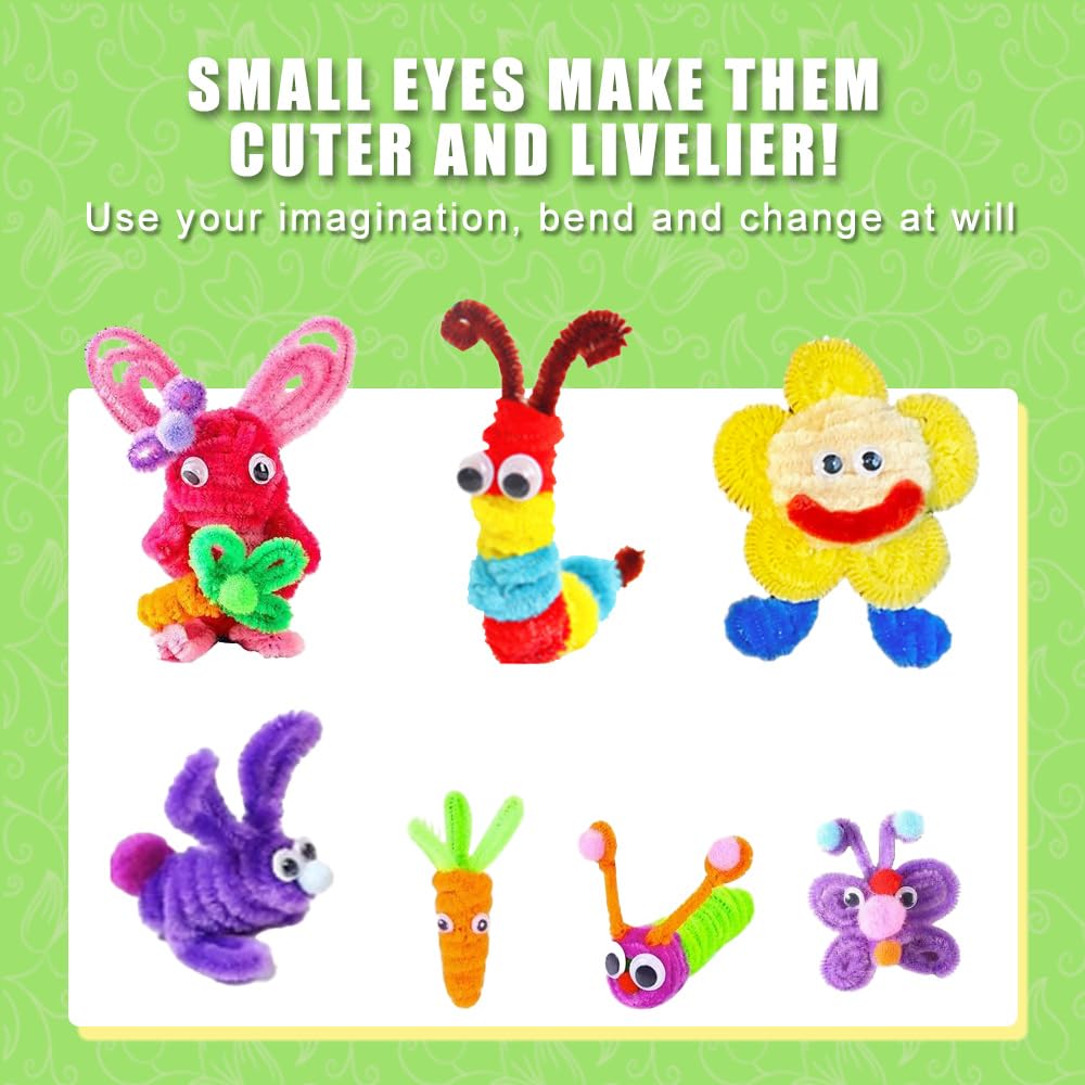 300 Fils Chenille + 100 Yeux Autocollants | 25 Couleurs | Loisir Créatif Enfants