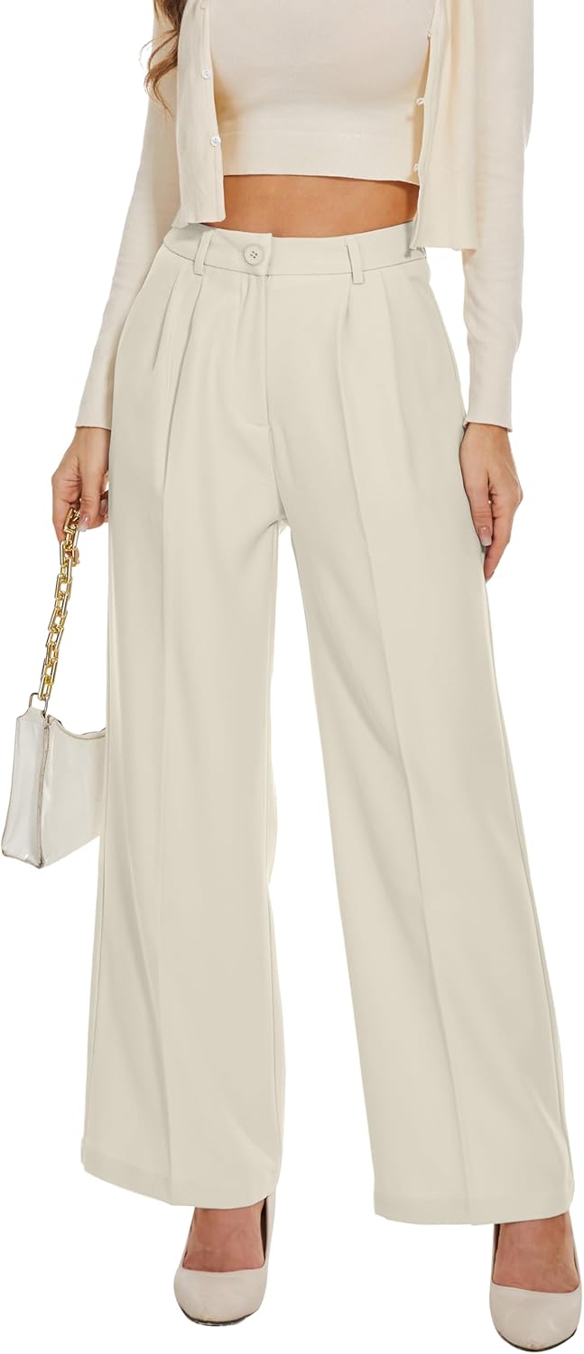Wide Leg Pants Women's High Elastic Waisted in The Back Business Work Trousers Long Straight Suit Pants
