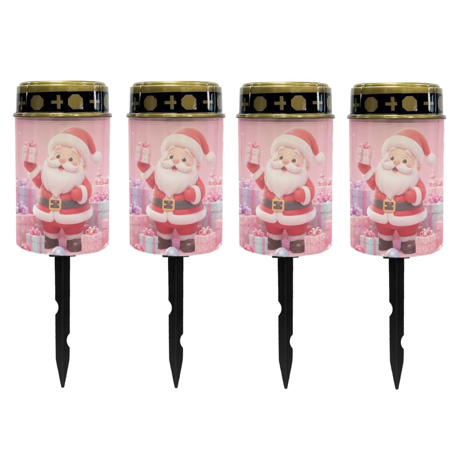 Poceacles Christmas Solar Lights Garden Cemetery Flameless Candle Water Resistant Pillar Candle Solar Garden Stake Lights for Christmas Decorations, Santa Claus Pink, 4 Pack