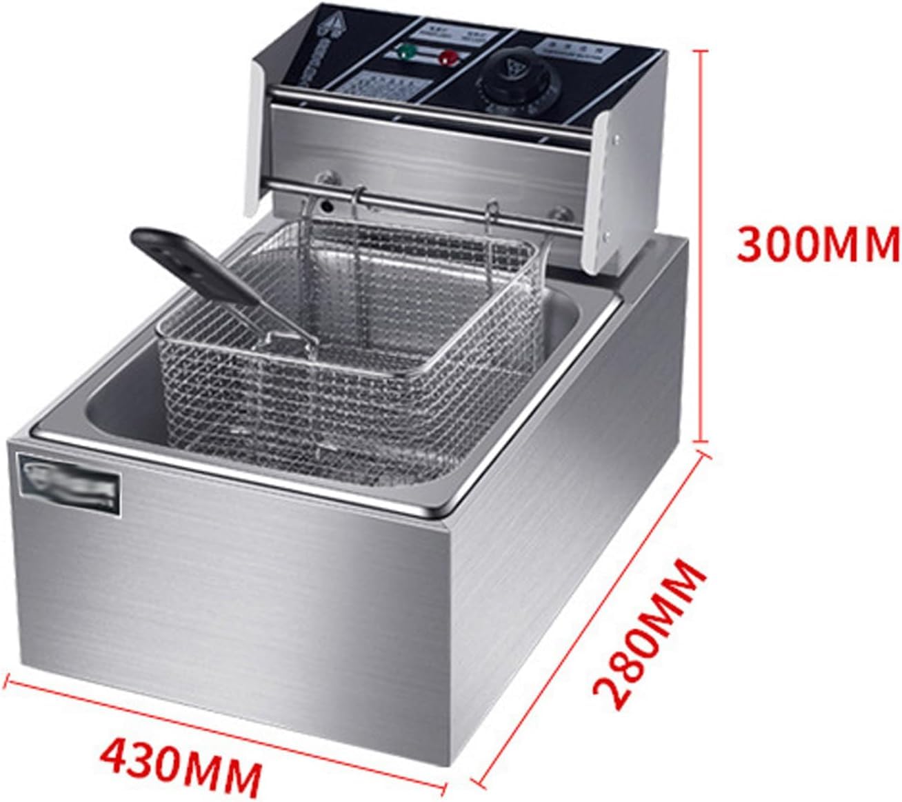 Friggitrice professionale, friggitrice elettrica con cestello, friggitrice elettrica da banco in acciaio inox con temperatura regolabile per uso domestico commerciale, friggitrice a vasca singola da