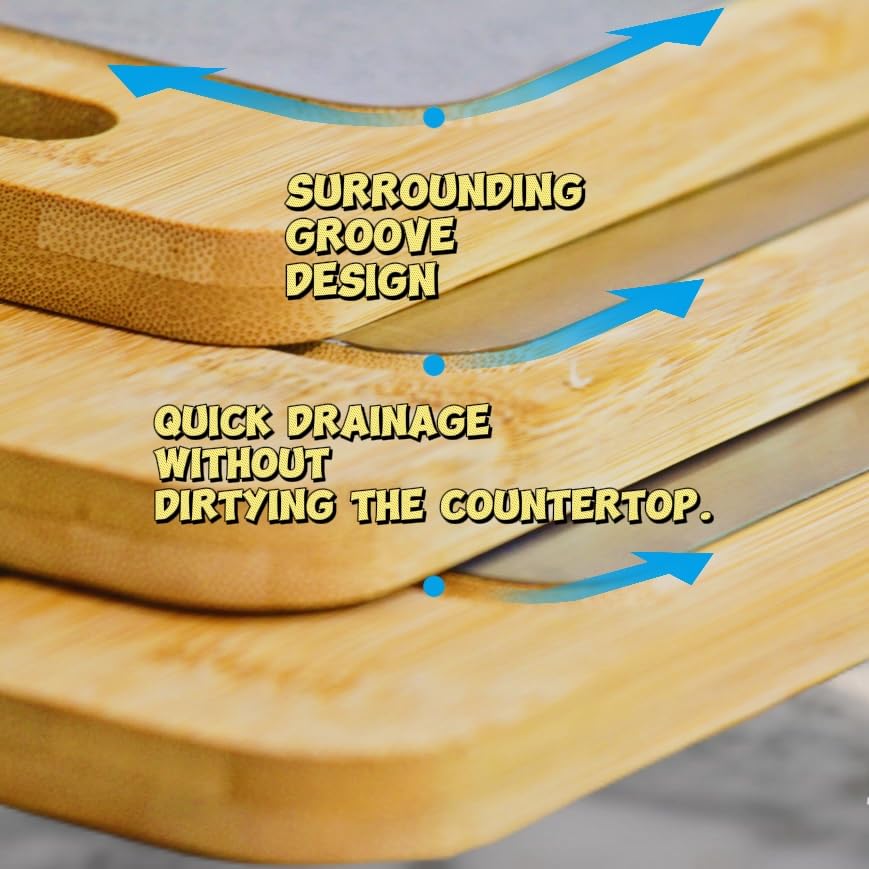 Flioriel 2PCS Dual-Sided Bamboo & Stainless Steel Cutting Board for Kitchen Non-Slip Juice Groove, Cutting Board for Meats, Vegetables & Fruit, Kitchen Gift for Home Chefs Cooking Enthusiasts (M+L)