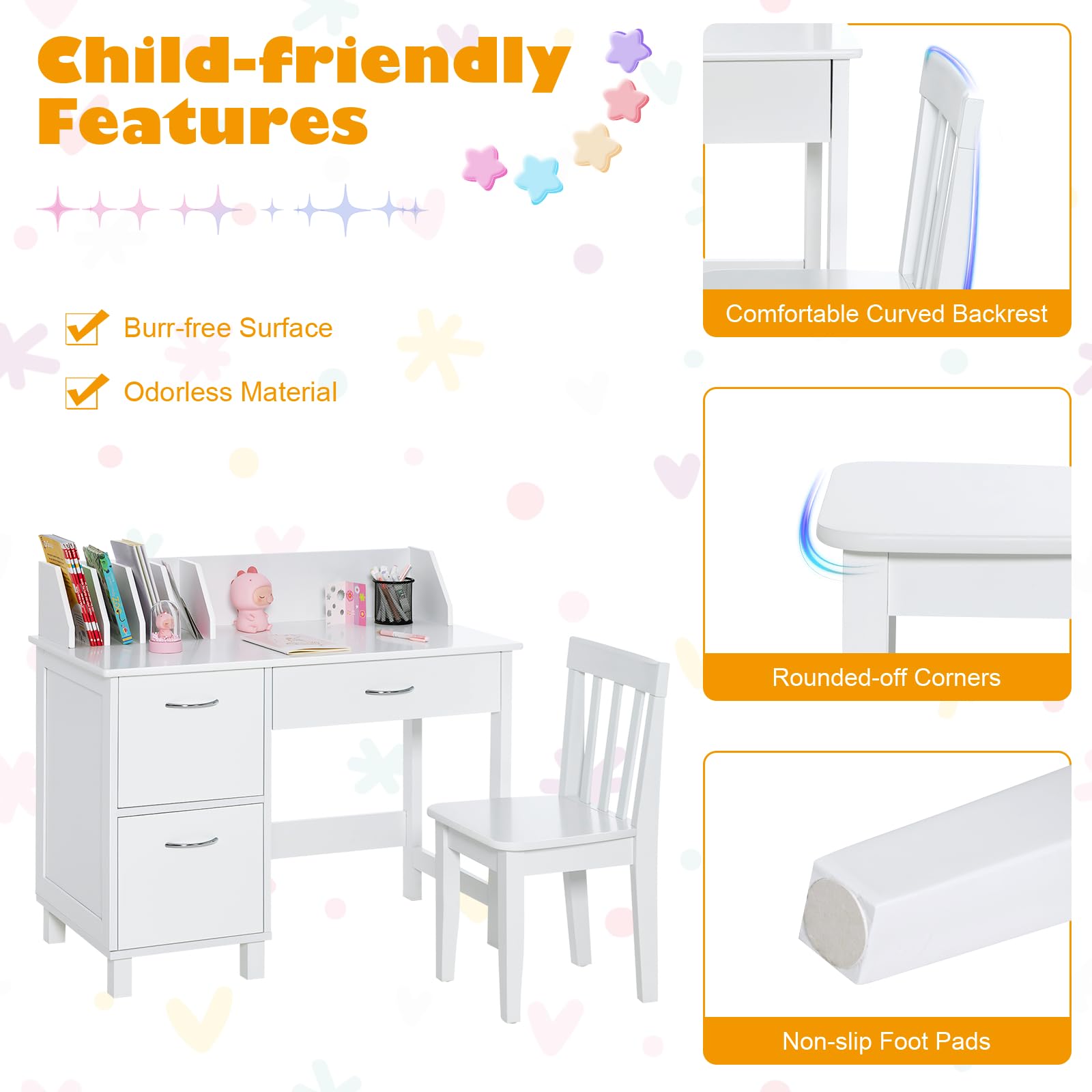 UTEX Kids Desk And Chair Set, Study Desk For Kids With Storage Bins