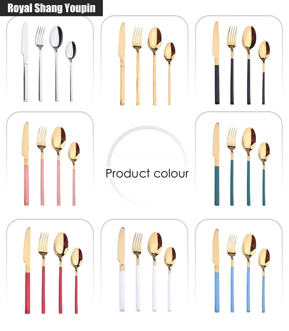 Processo Di Placcatura Cucina Acciaio Inossidabile Argenteria Stoviglie Posate Coltelli Forchette Cucchiai Set Coltello Da Bistecca Per La Casa Cucchiaio Da Dessert (Rosa,16 pezzi)