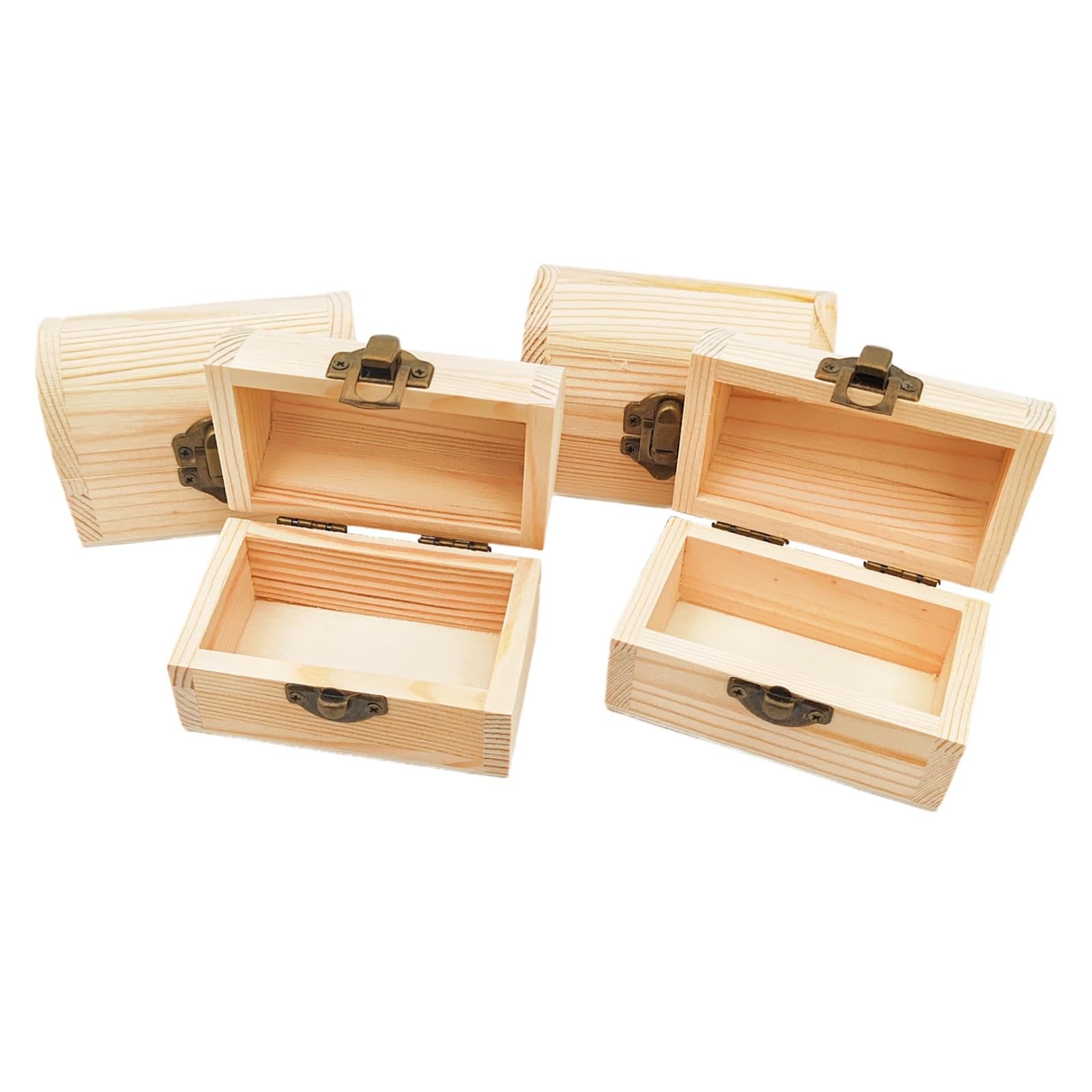 Anktily 4 Pack Arched Wooden Boxes, 9 x 5.3 x 6 cm Unfinished Pine Wood Storage Chests with Lid - Rustic DIY Craft Organiser for Jewellery, Keepsakes & Home Decor