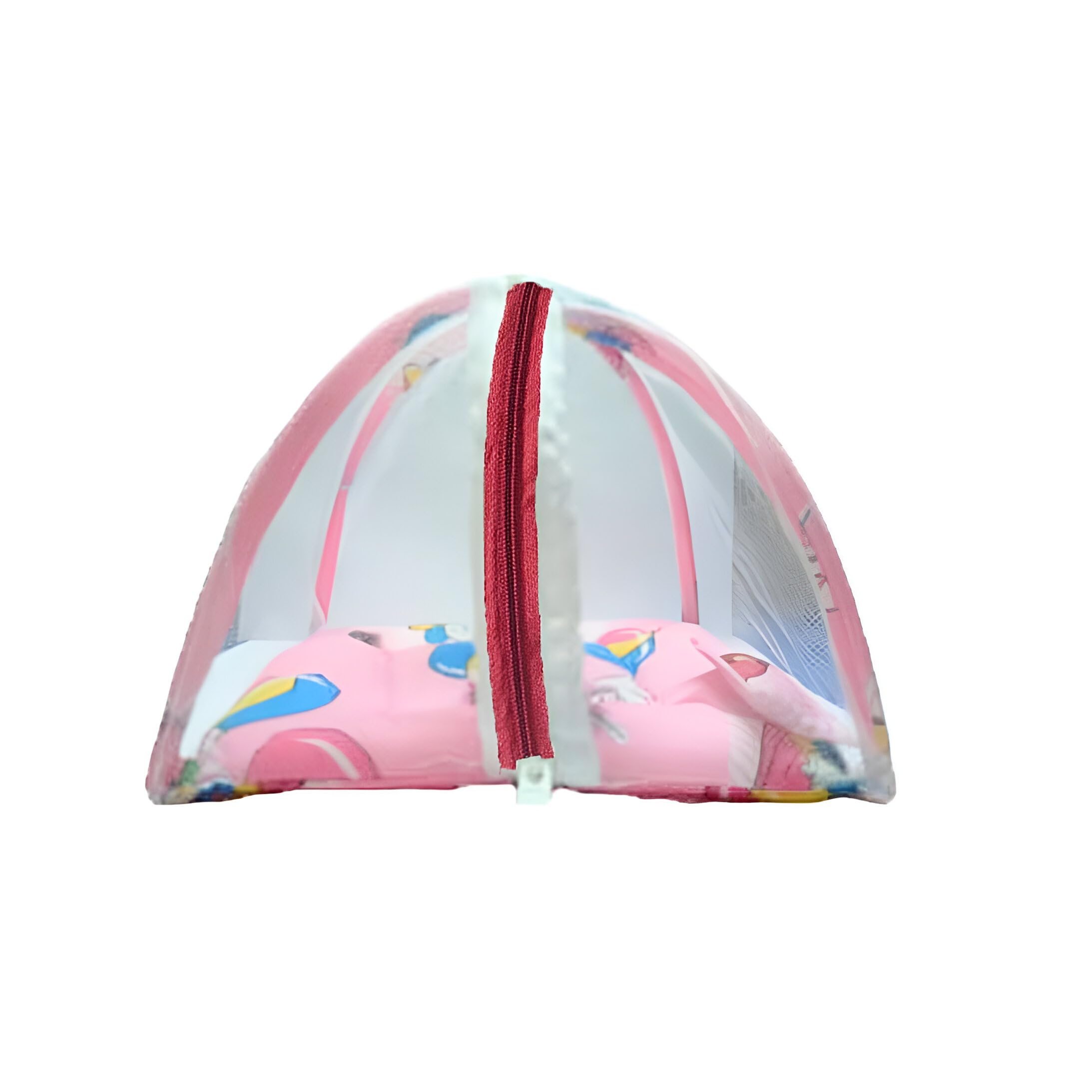 FKM Laddu Gopal Kanah ji Handcrafted Comfortable Bed/Bister/Singhasan with Mosquito Net and Pillows | Machardani for Krishna Ji | Laddu Gopal Bed, Jhula, Singhasan, Thakur ji Bed (Pink Printed)-image-28