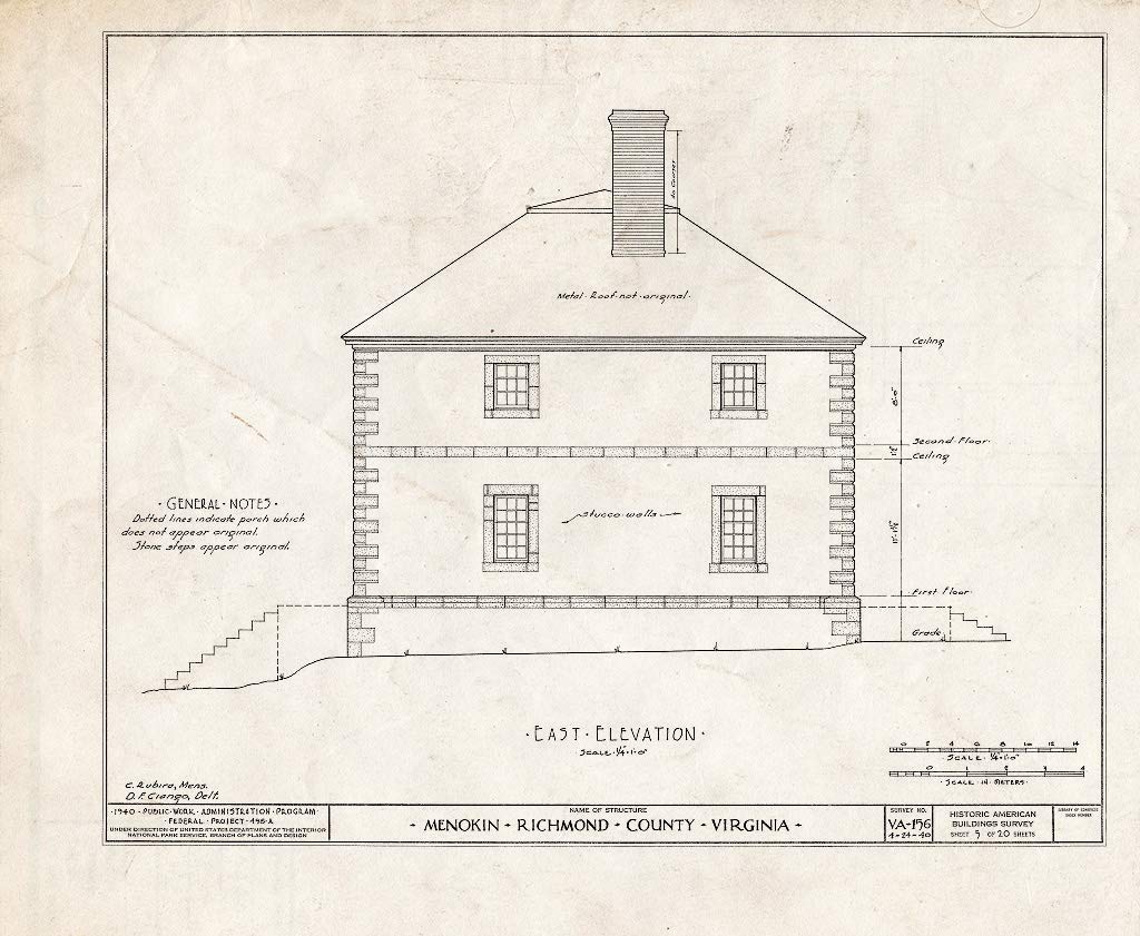 Historic Pictoric : Blueprint HABS VA,80-WAR.V,6- (Sheet 5 of 20) - Menokin, Menokin Bay, Warsaw, Richmond, VA 14in x 11in