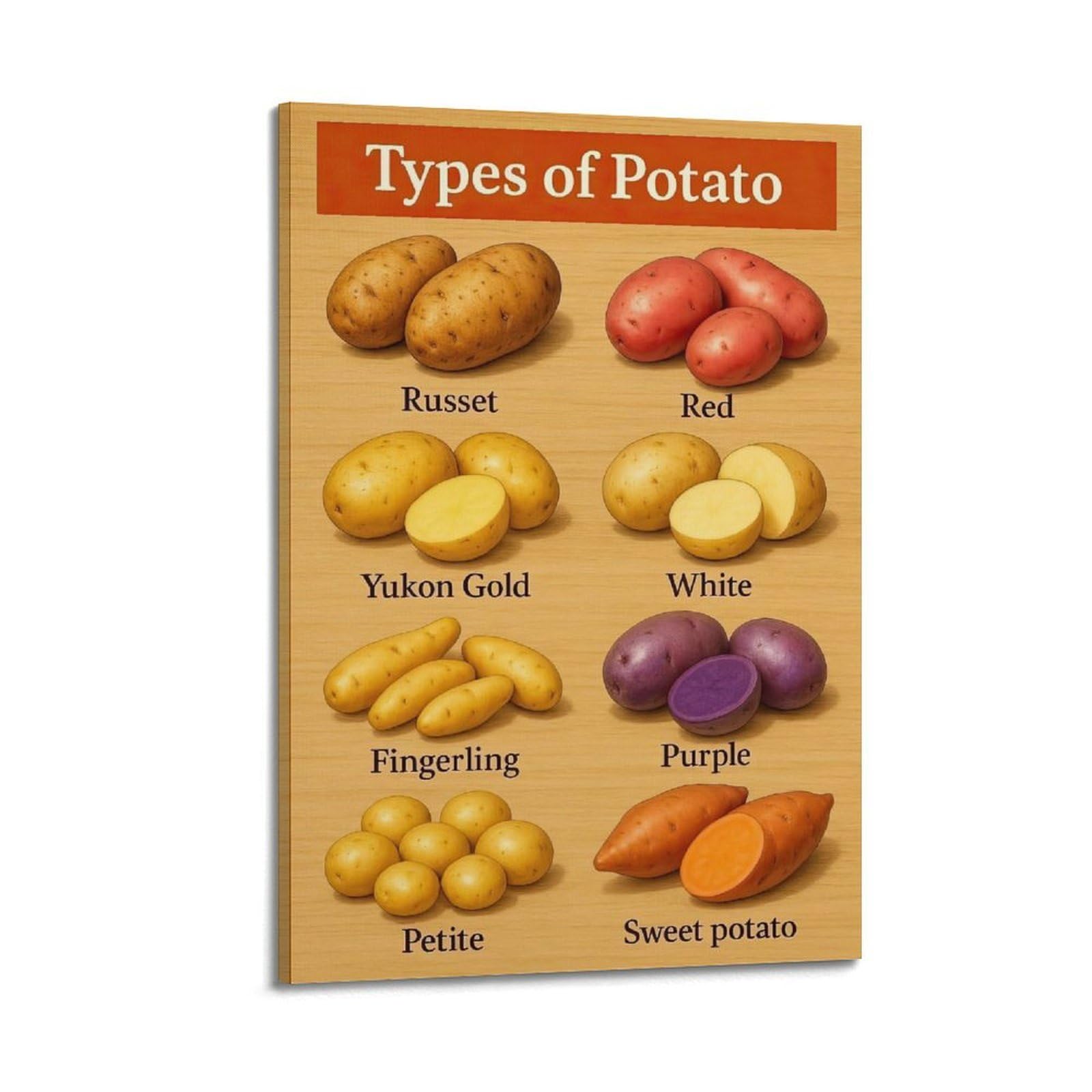 XKUGA Kids' Science Potato Types Guide Poster Modern Decorative Canvas Prints - Ideal Wall Art for Family, Man Cave, Game Room, Boys & Girls Bedroom 24x36inch(60x90cm)
