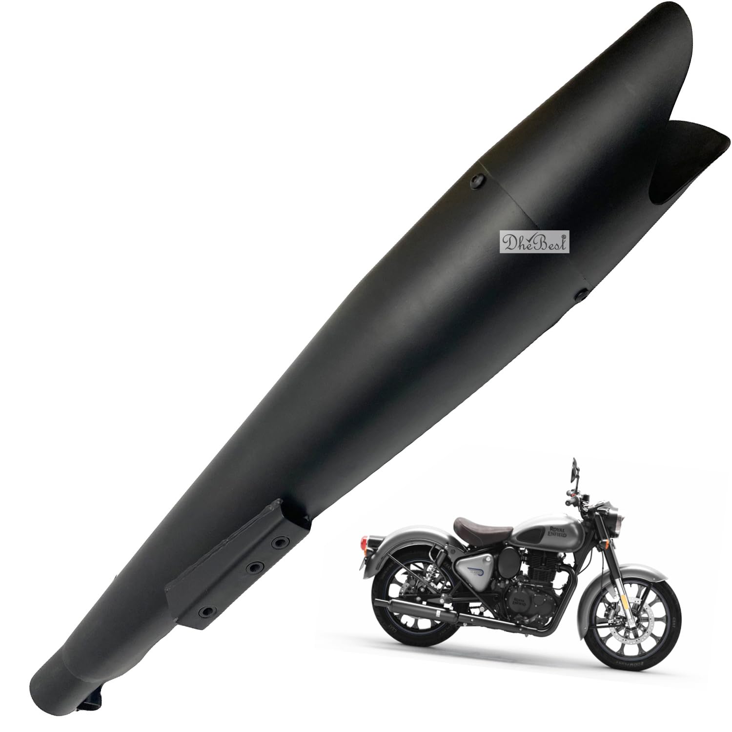 Dhe Best SKBR Bike Bullet Shark Silencer Glasswool Exhaust Silencer Black with Zed Clamp Bush for RE Reborn 350.-image-33
