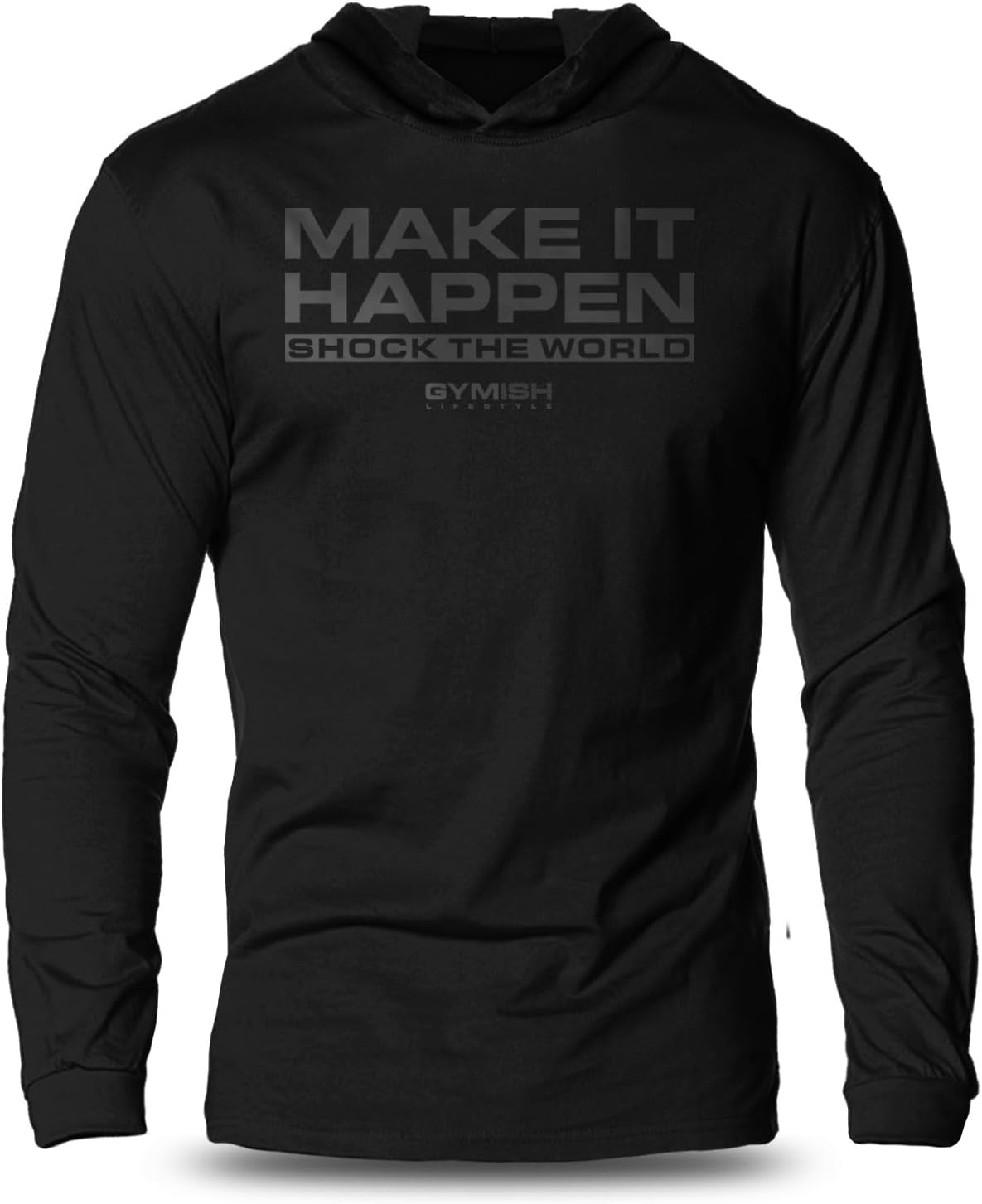 Lightweight Hooded Workout Shirt Shock The World Long Sleeve Hooded Gym T-shirt