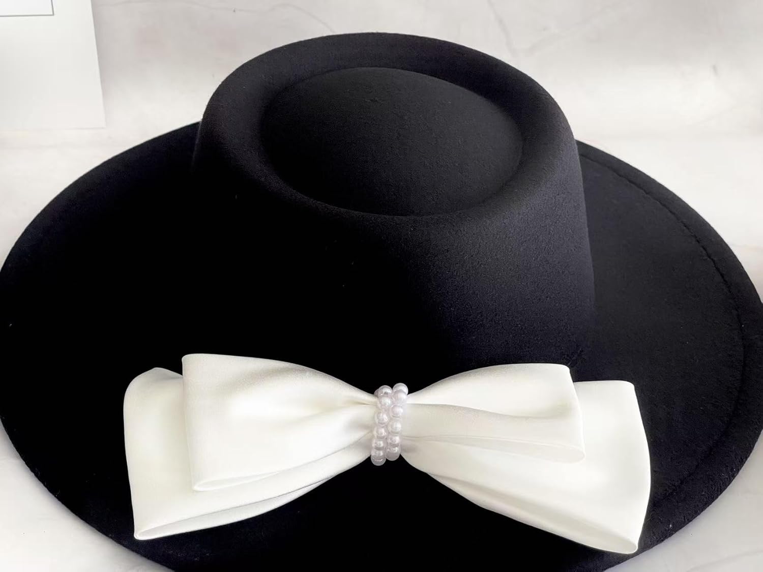 Vintage Wide Brim Fedora Hats -Handmade Felt Hat Panama Rancher Hat for Party Wedding DY Black