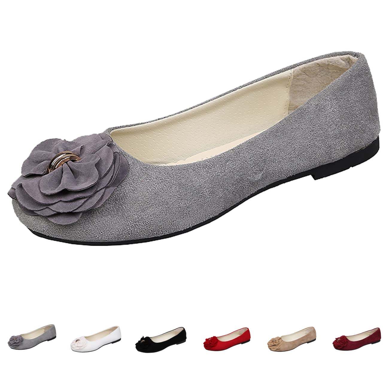 HwalleumWomen's Ballet Flats & Pumps, Womens Ballerina Flat Shoes Fashion Floral Embellished Round Toe Ladies Comfy Loafers Moccasins Dolly Shoes