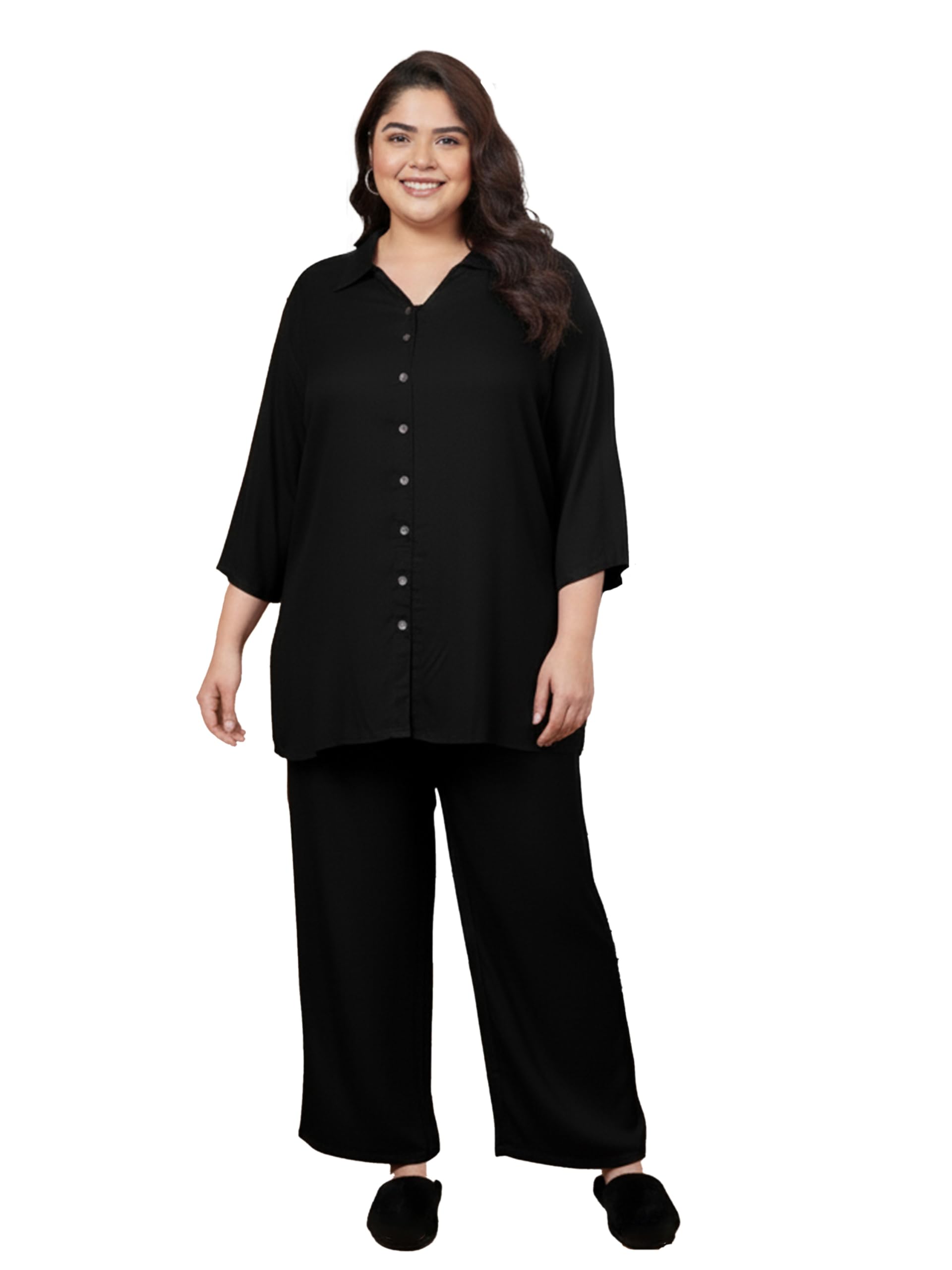 indietoga Women Plus Size Rayon Longline Shirt and Pyjamas Nightsuit (XL to 7XL)-picture-28