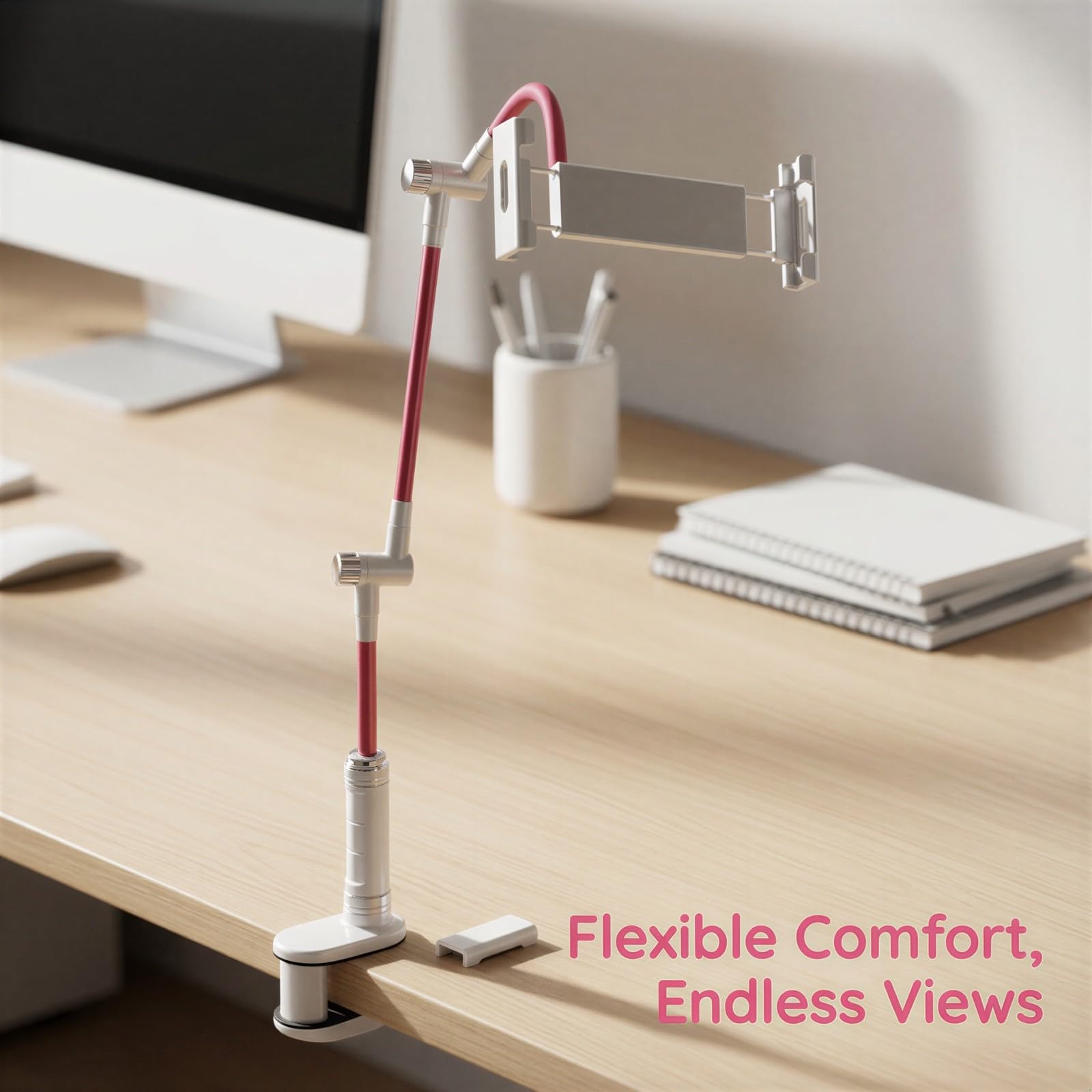 Support Tablette Flexible à Bras Long pour lit et Bureau, Pince Rose rotative à 360°, Support col de Cygne Ergonomique pour Films et Lecture, réglable pour Tablette et téléphone