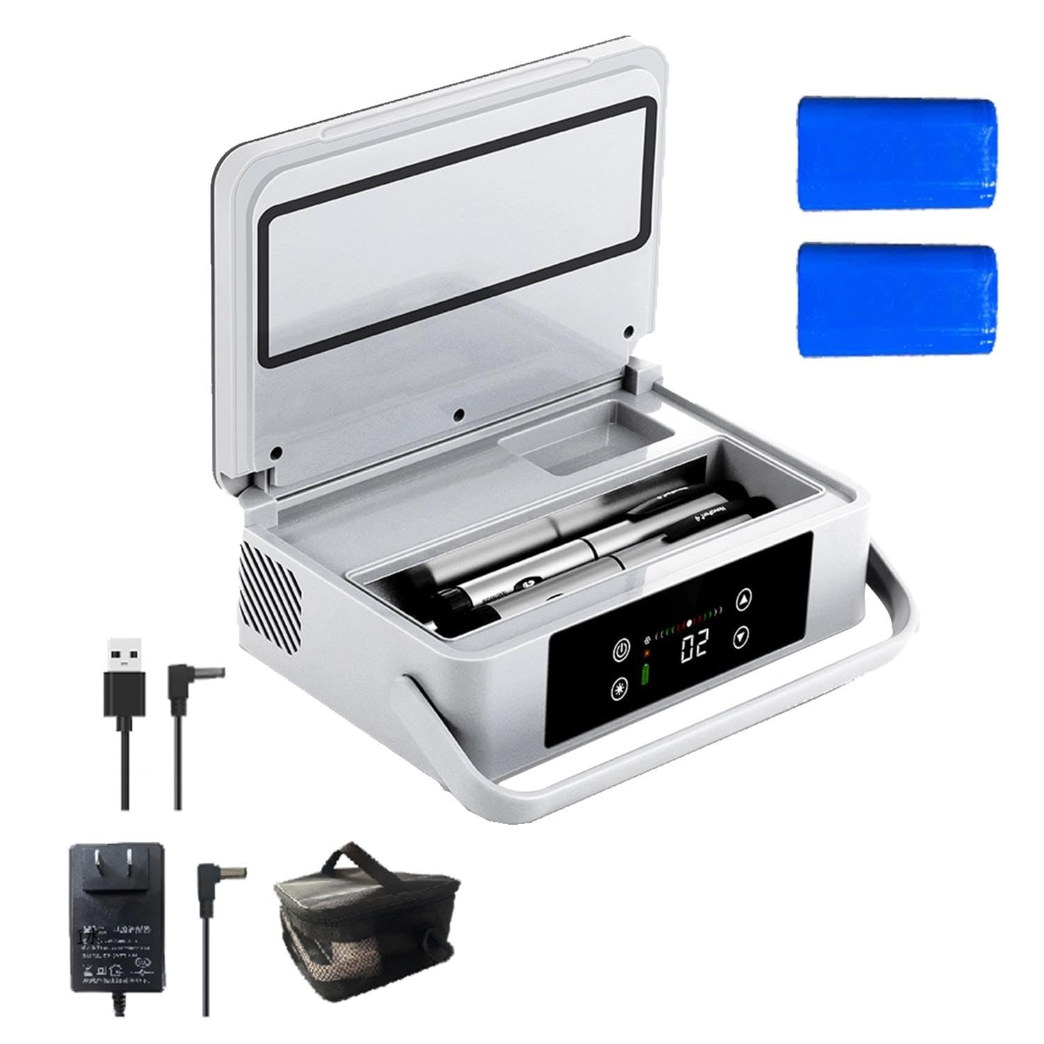 Insulin Cooler Case For Storage Diabetic Medicine Medicine Reefer 220x150x70mm LCD Display Drug Fridge 1or 2 Or 3 Pack 10000mAh Battery&bag For Outdoor Emergency (Size : Battery x2)