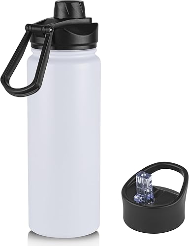 Miniatura 34 de VEGOND Botella de agua aislada de 32 onzas, botellas de agua metálicas de acero inoxidable a granel con tapa de popote a prueba de fugas y tapa de