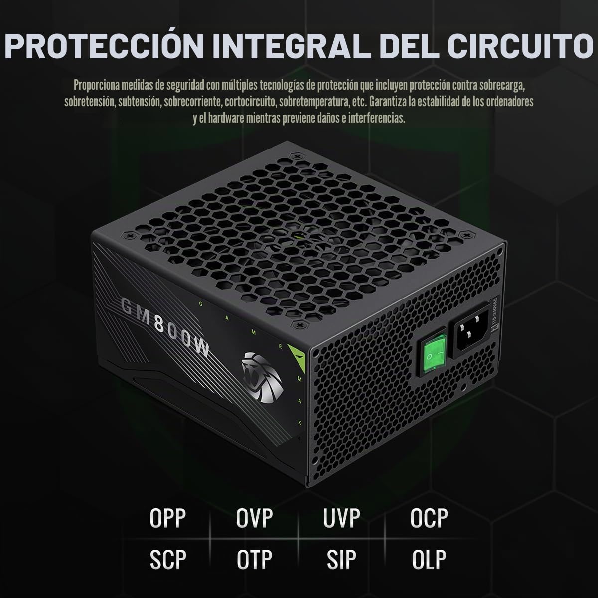 GAMEMAX GM 800B Fuente de Alimentación PC 800W, Full Modular, 80 Plus Bronze, PFC Activo y DC-to-DC, Ventilador de 140 mm, condensadores, 7 Protecciones de Seguridad