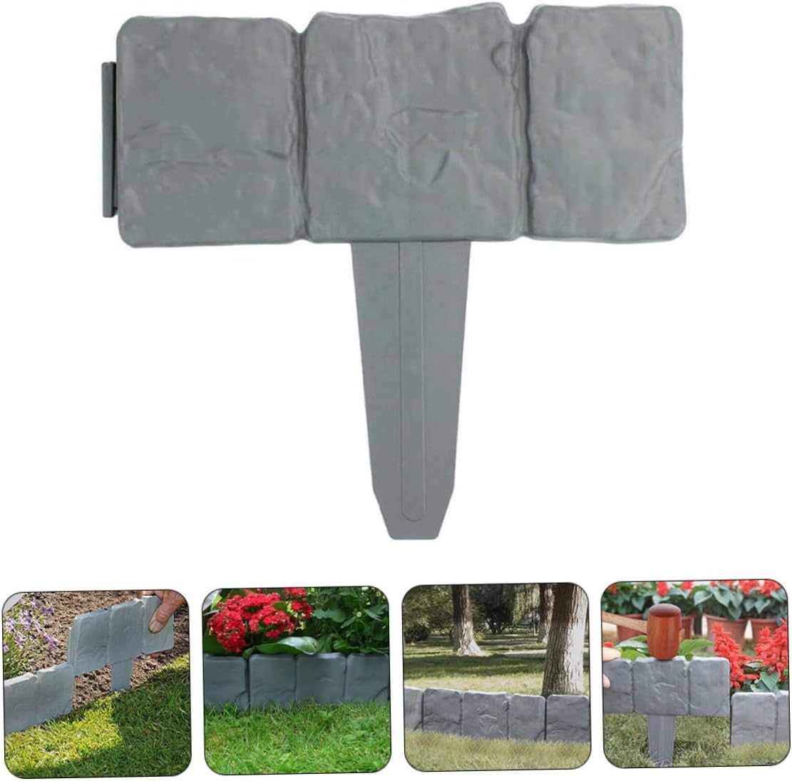 20pcs Stone Imitation Plastic Fence Decorative Garden Edging for Lawn and Flower Beds Grey Easy to Install and Maintenance Garden Barrier