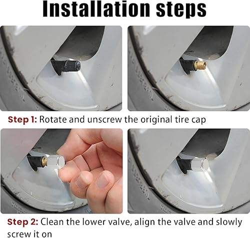 Miniatura 3 de zipelo Tapones de vástago de válvula de neumático de automóvil, paquete de 4 cubiertas de aluminio para válvulas de aire, protección a prueba de