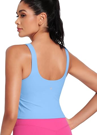 HeyNuts Zeal Bra Womens Scoop Neck Longline Sports Bras, U Back Workout Yoga Crop Tank Tops Padded A-D Cups *Updated Fit