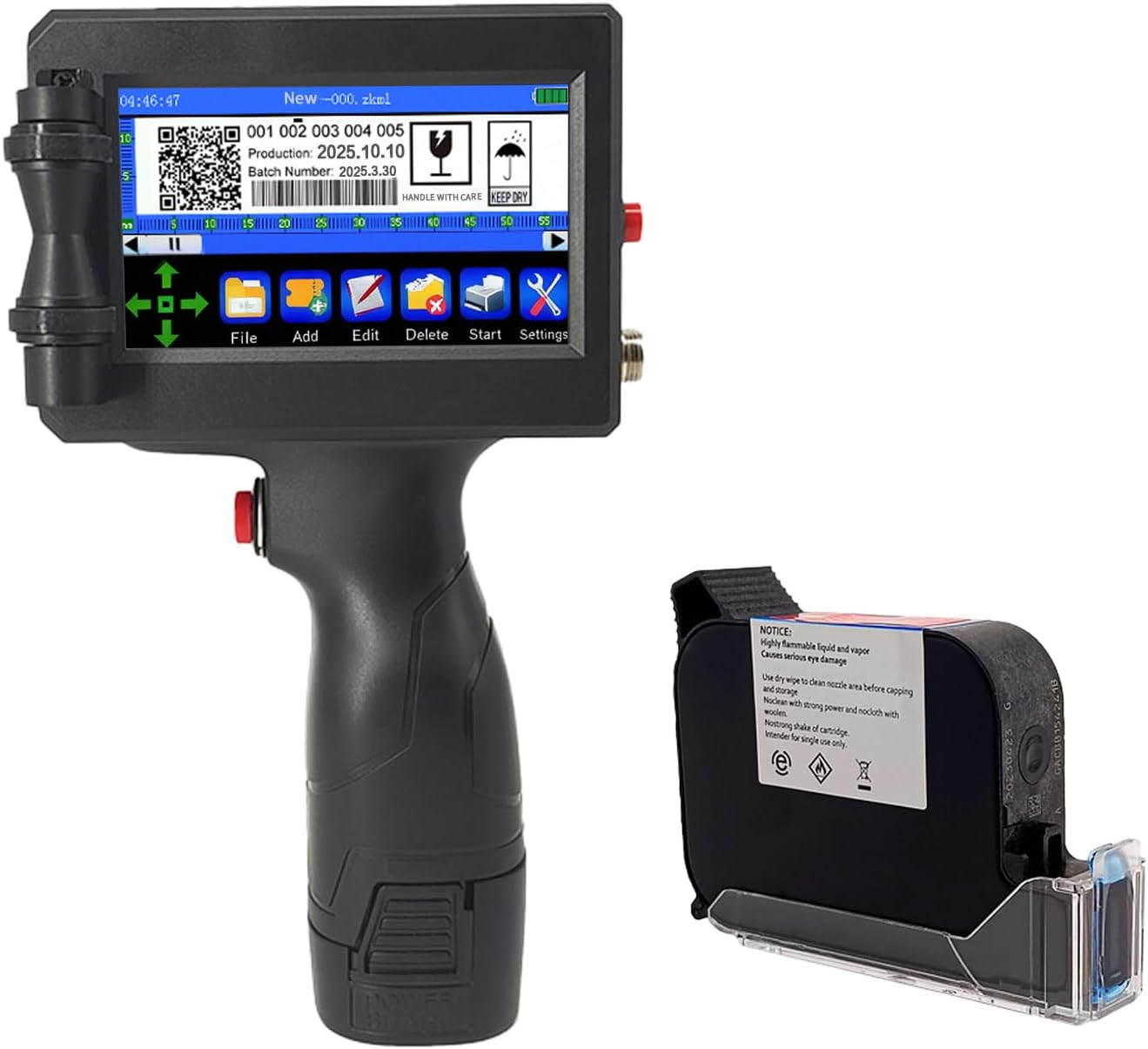 Handheld Inkjet Printer, Portable Handheld Printer Gun for Date, QR Code, Barcodes, Logos & Text Printing on Metal, Plastic, Wood, Glass, Paper