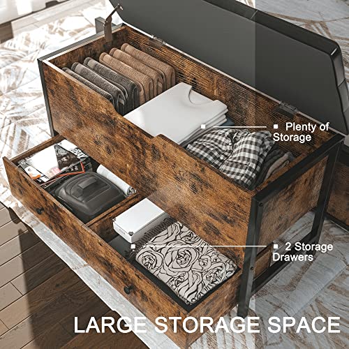 Likimio Storage Ottoman Bench, Wooden Toy Box With Flip Top Storage Chest And Drawers For Bedroom/Living Room/Entryway, Supports 320 Lb, Vintage Brown And Black #TOP4