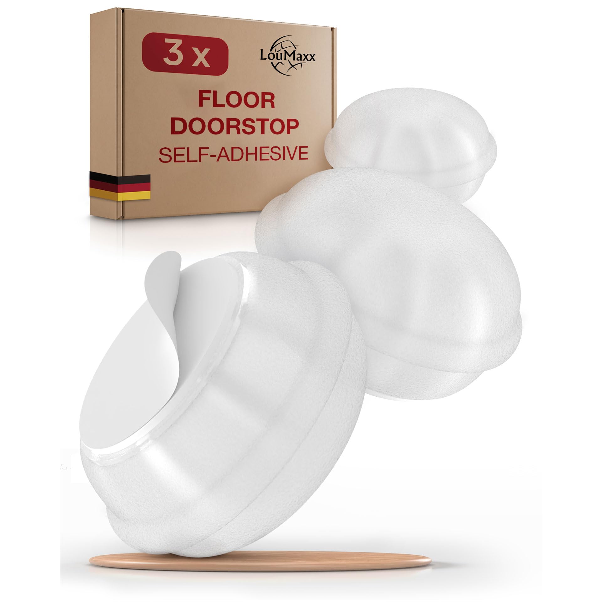 LouMaxx Door Stopper for Floor, Self-Adhesive, Made of Rubber, Pack of 3 Transparent Macarons, Self-Adhesive Underside, Perfect Protection Against