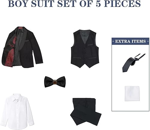 Miniatura 4 de ELPA - Conjunto de traje de esmoquin floral para niños, esmoquin juvenil ajustado