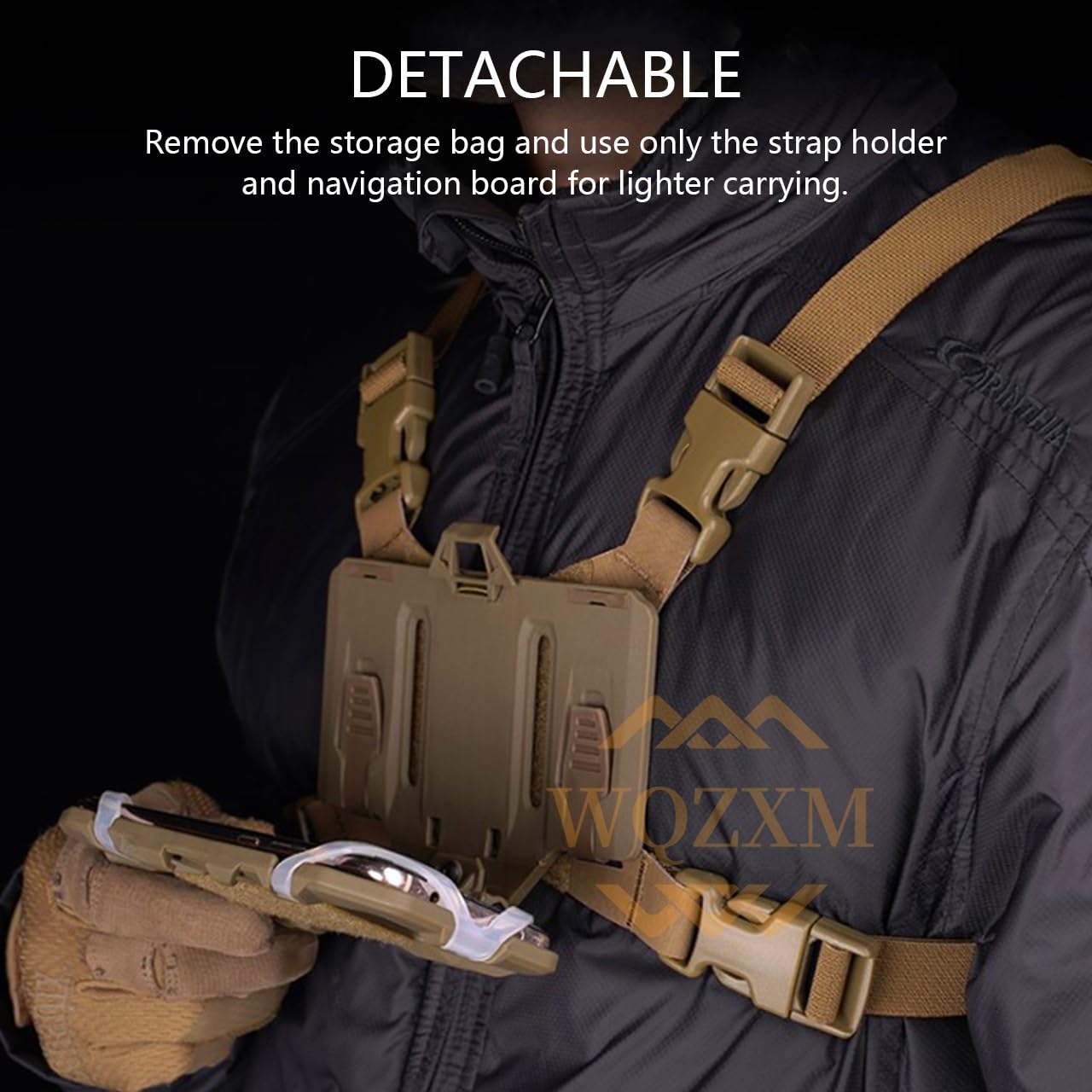 Outdoorowa Kamizelka Taktyczna Noszenia Telefonu, Outdoorowy Taktyczny Uchwyt Telefon Komórkowy Taktyczna Torba Klatkę Piersiową Etui Mapę Panel Administracyjny Airsoft Gear Carrier(TAN)