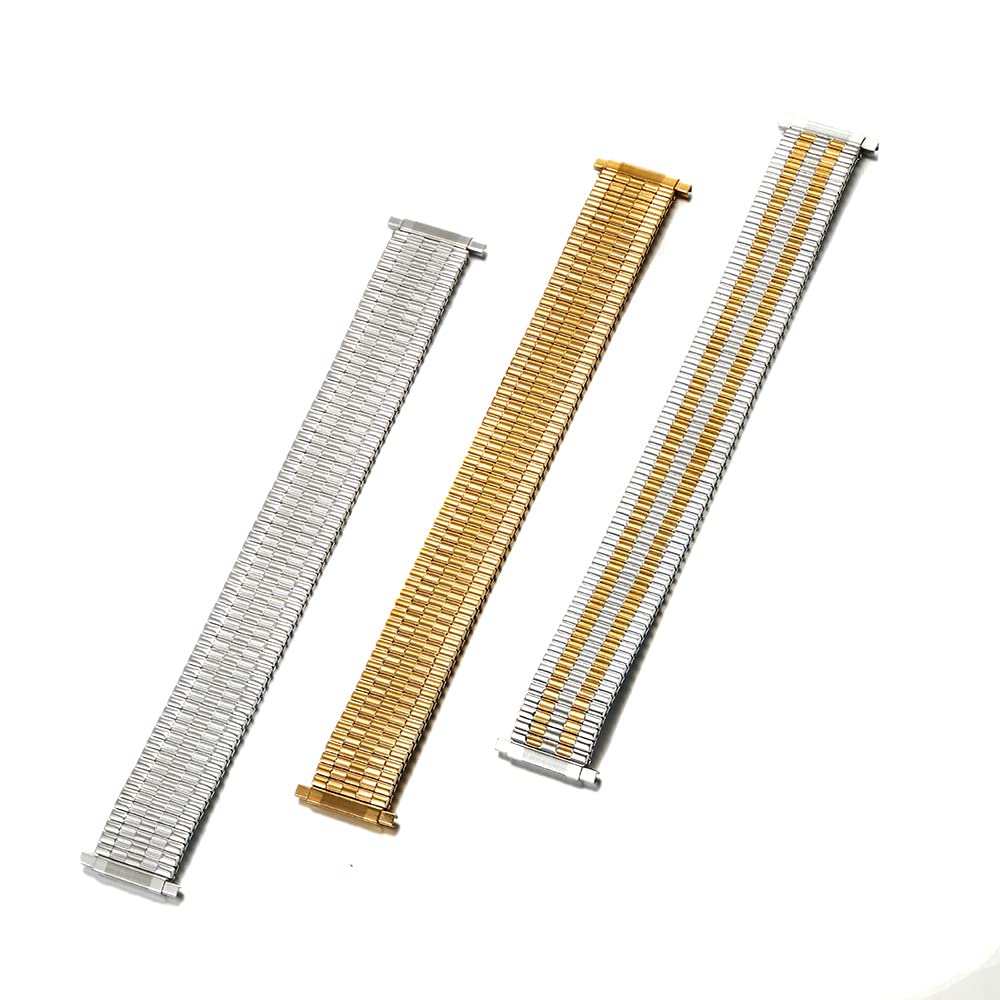 Men’s Stainless Steel Comfortable Stretch Replacement flat End Watch Band 20-26mm lug (20-26mm, 2tone gold)