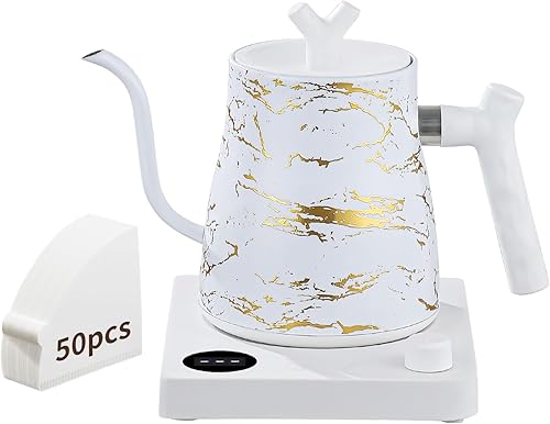 Miniatura 10 de Hervidor Eléctrico de Agua, Hervidor Eléctrico de Cuello de Cisne con Filtro de Café de 50 Piezas, Control de Temperatura ±1℉, Calentamiento Rápido,