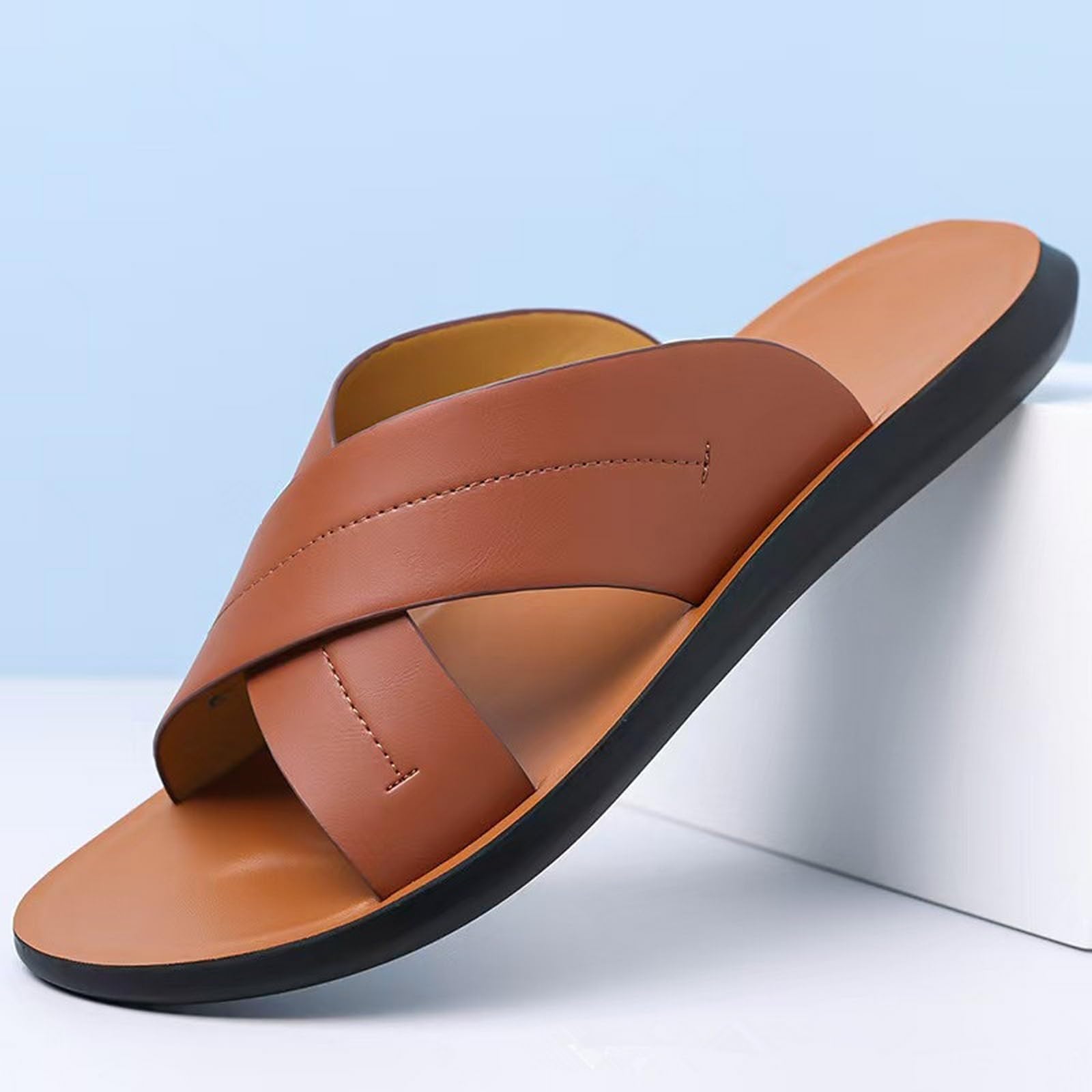 Ciabatte Uomo Donna Estive Sandali Estivi da Esterno, Scarpe Spiaggia Piatte Casual Antiscivolo con Suola Morbida per Uomo-marrone-47